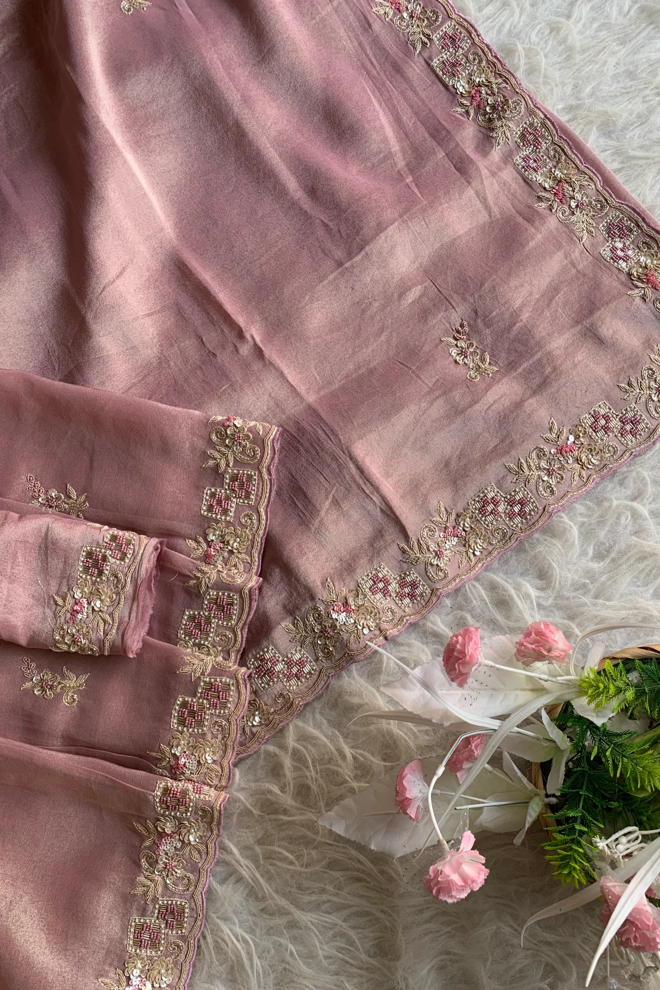 Peach Aari Thari Tissue Saree 5760 01