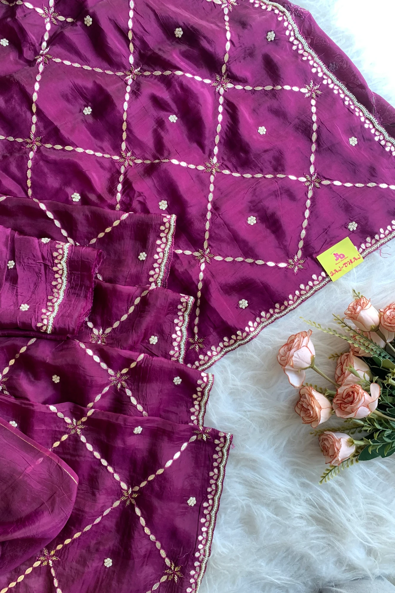 Purple Gota Jaal Habutai Silk Saree 5700 03