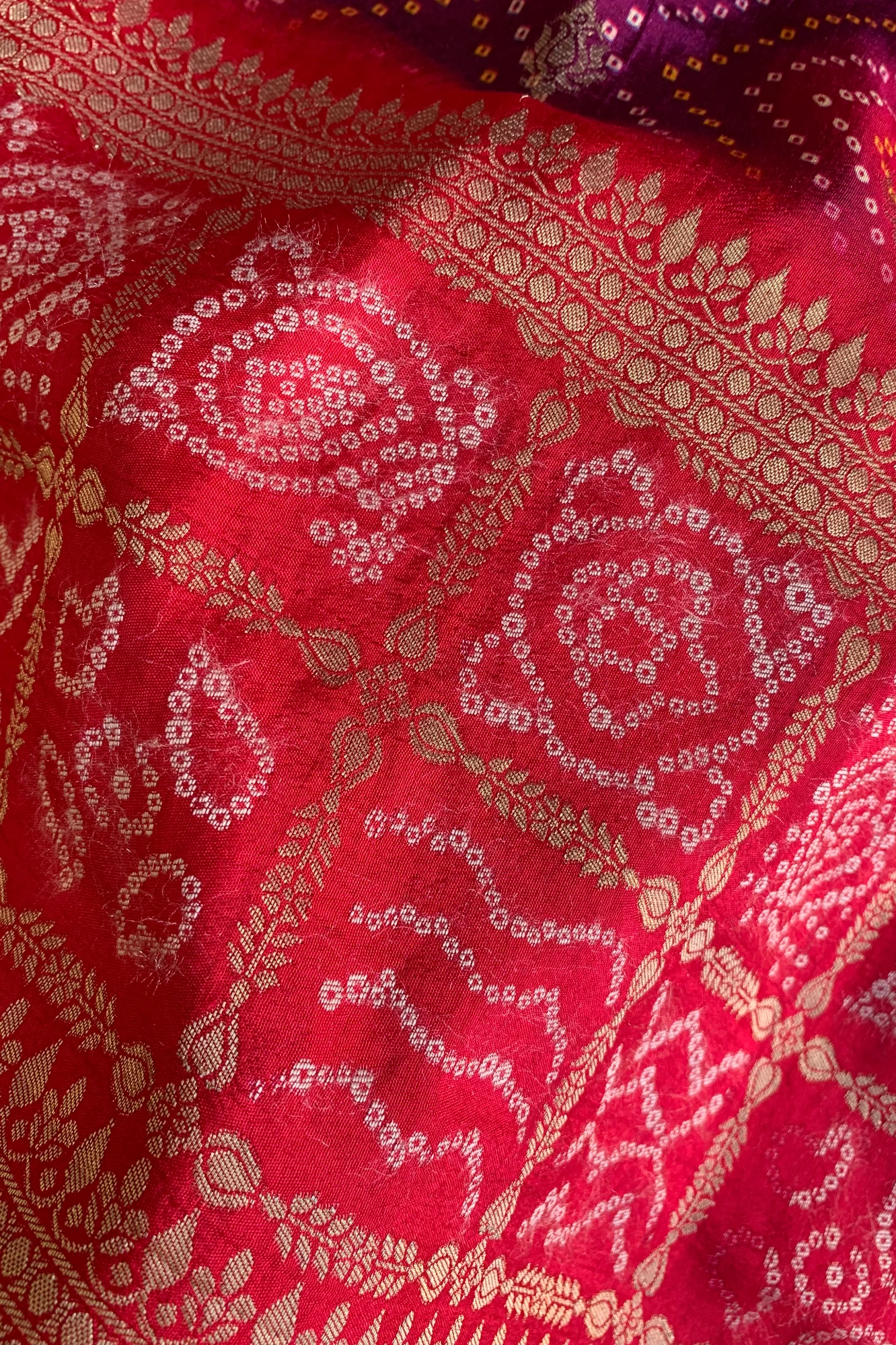 Red & Purple Bandhej Banarasi Saree 5214 06