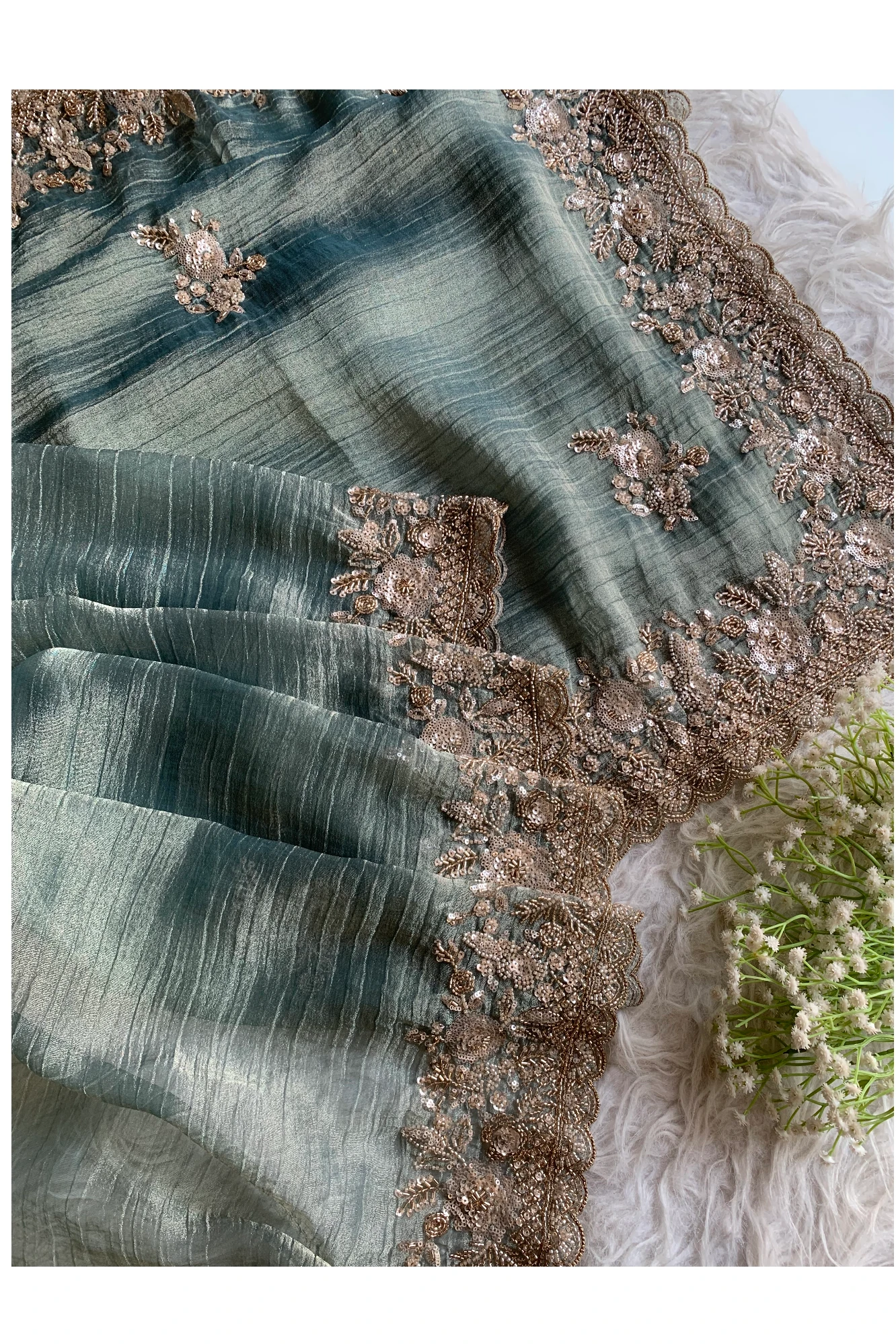 Sea Green Crush Tissue Saree 5748 03