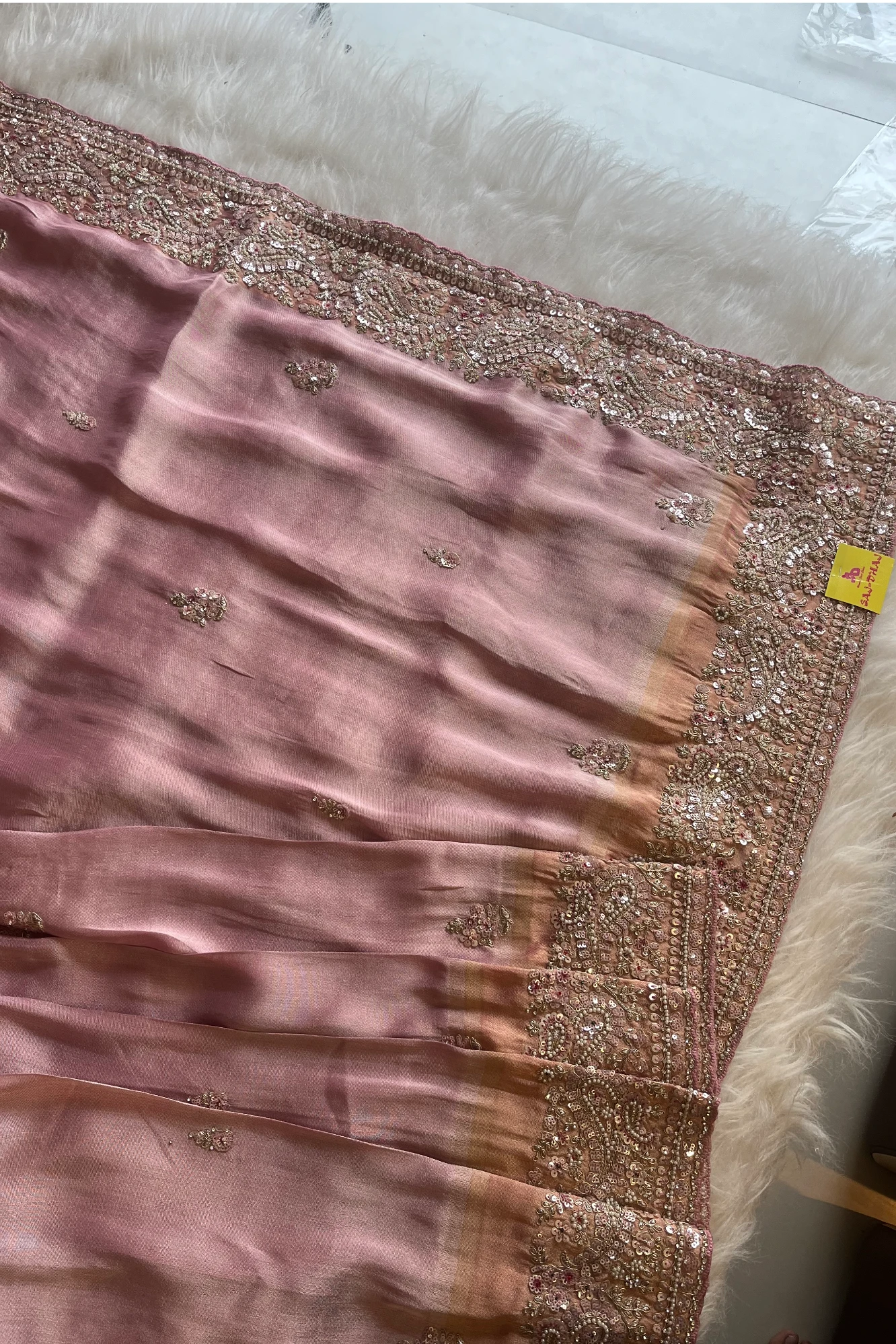 Pink Kanchipuram Silk Saree with Mixed Embroidery