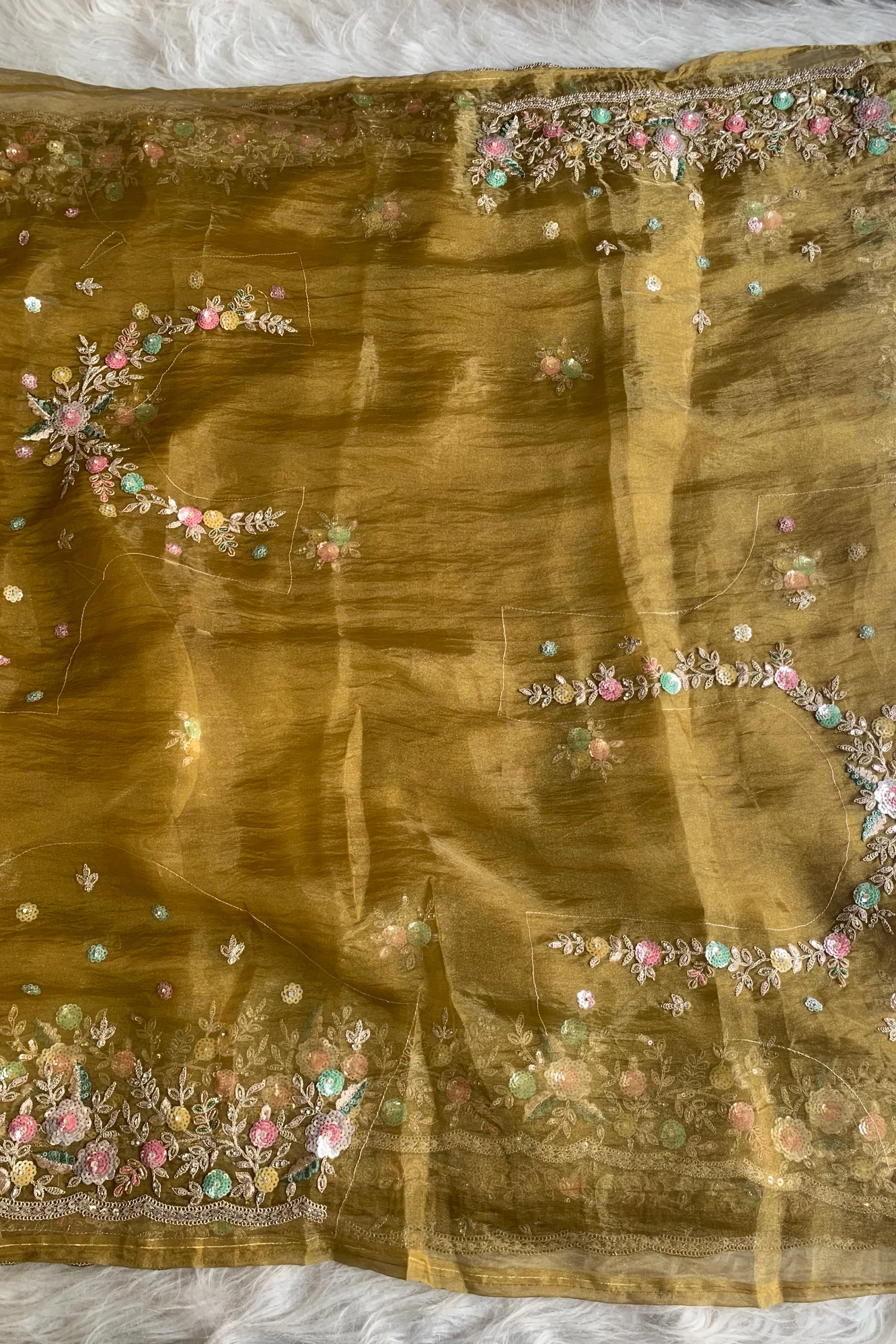Mustard Yellow Tissue Organza Saree 5777 01