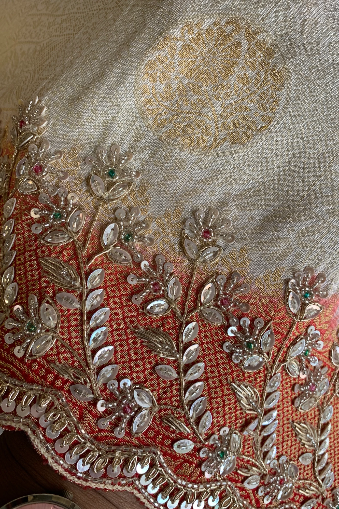 Ivory & Orange Banarasi Saree 5859 05