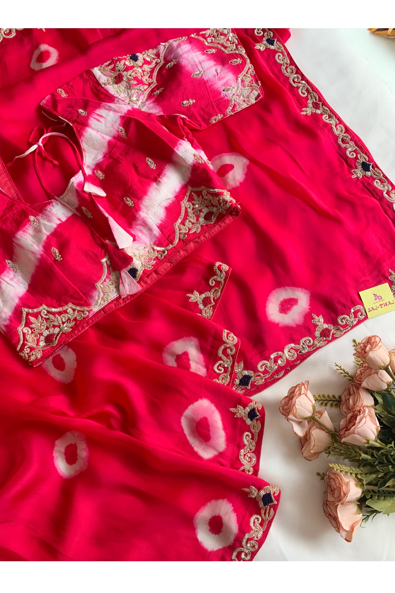 Rani Pink Habutai Silk Saree with Tie&Dye Design 5650 09