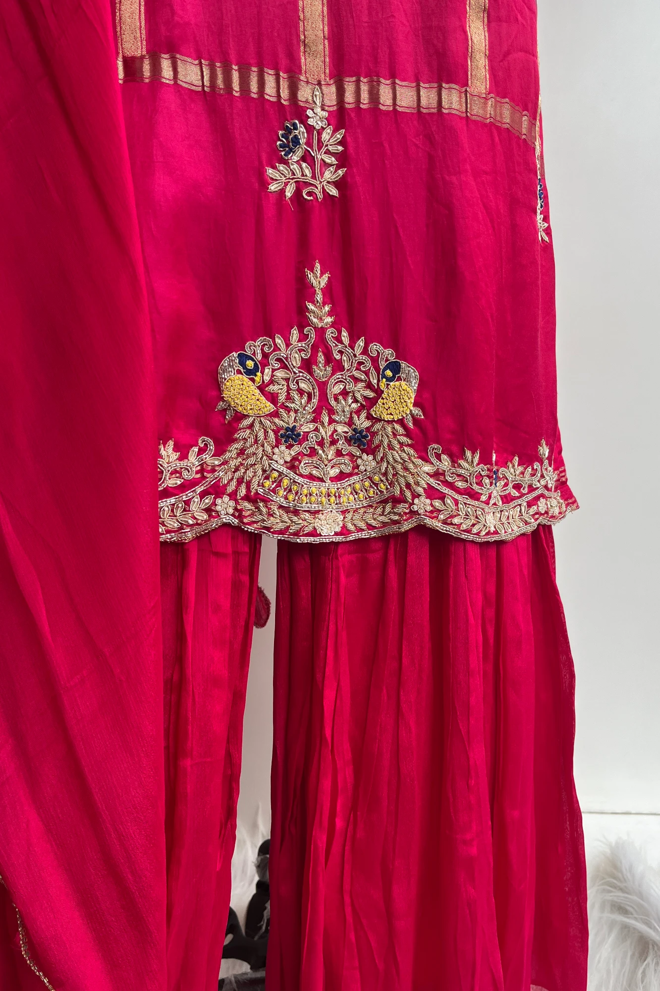 Rani Pink Kurti with Zardosi & French Knot – Sharara & Dupatta Set 5379 01 (42)