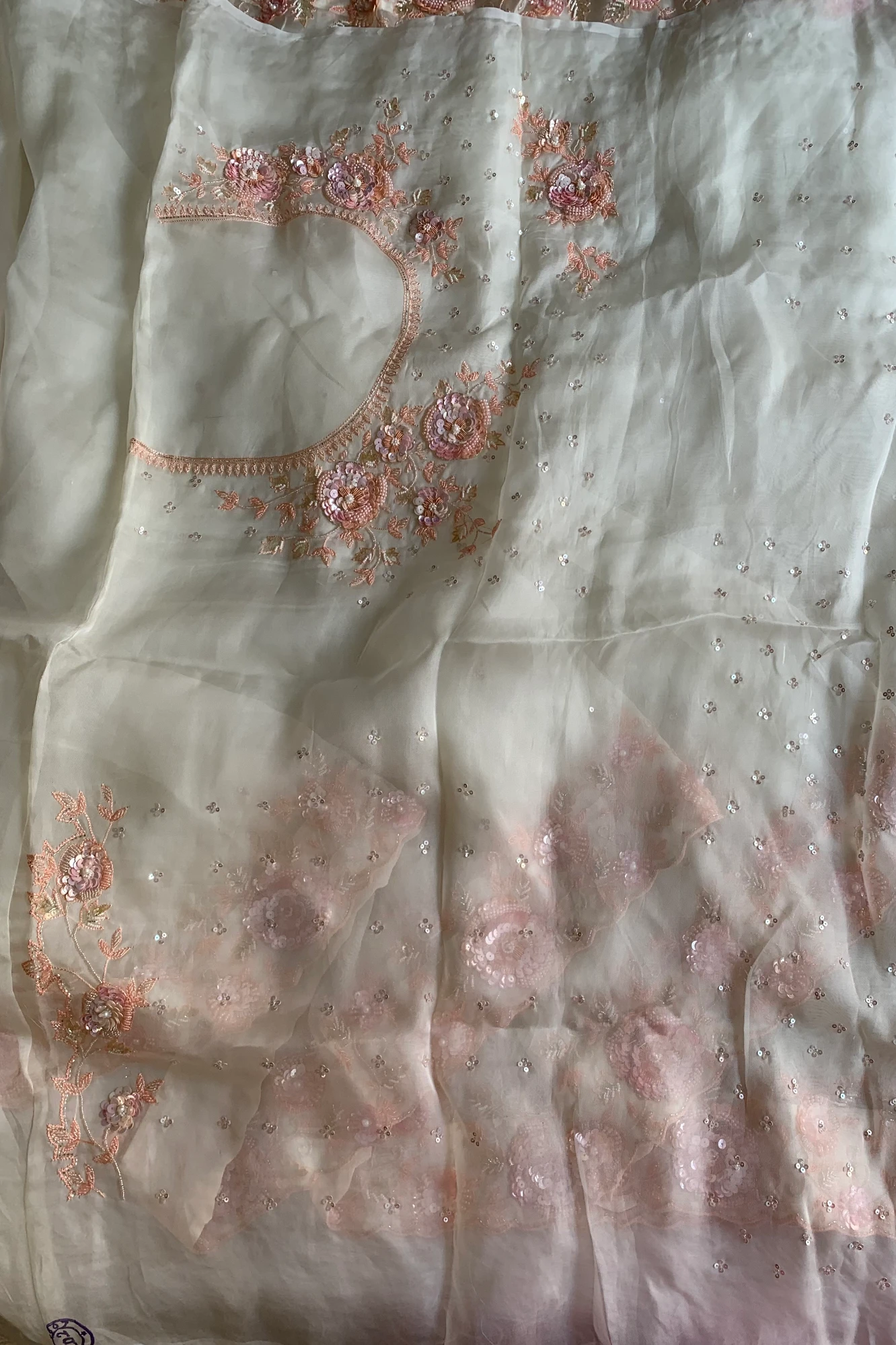 Ivory 3D Pure Silk Organza Saree 5850 08
