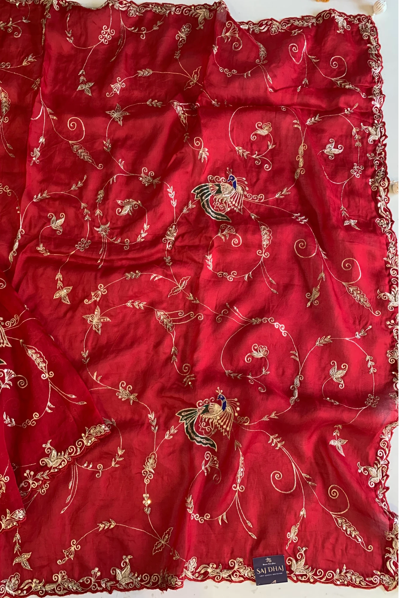 Red Kora Silk Jaal Saree 5831 01