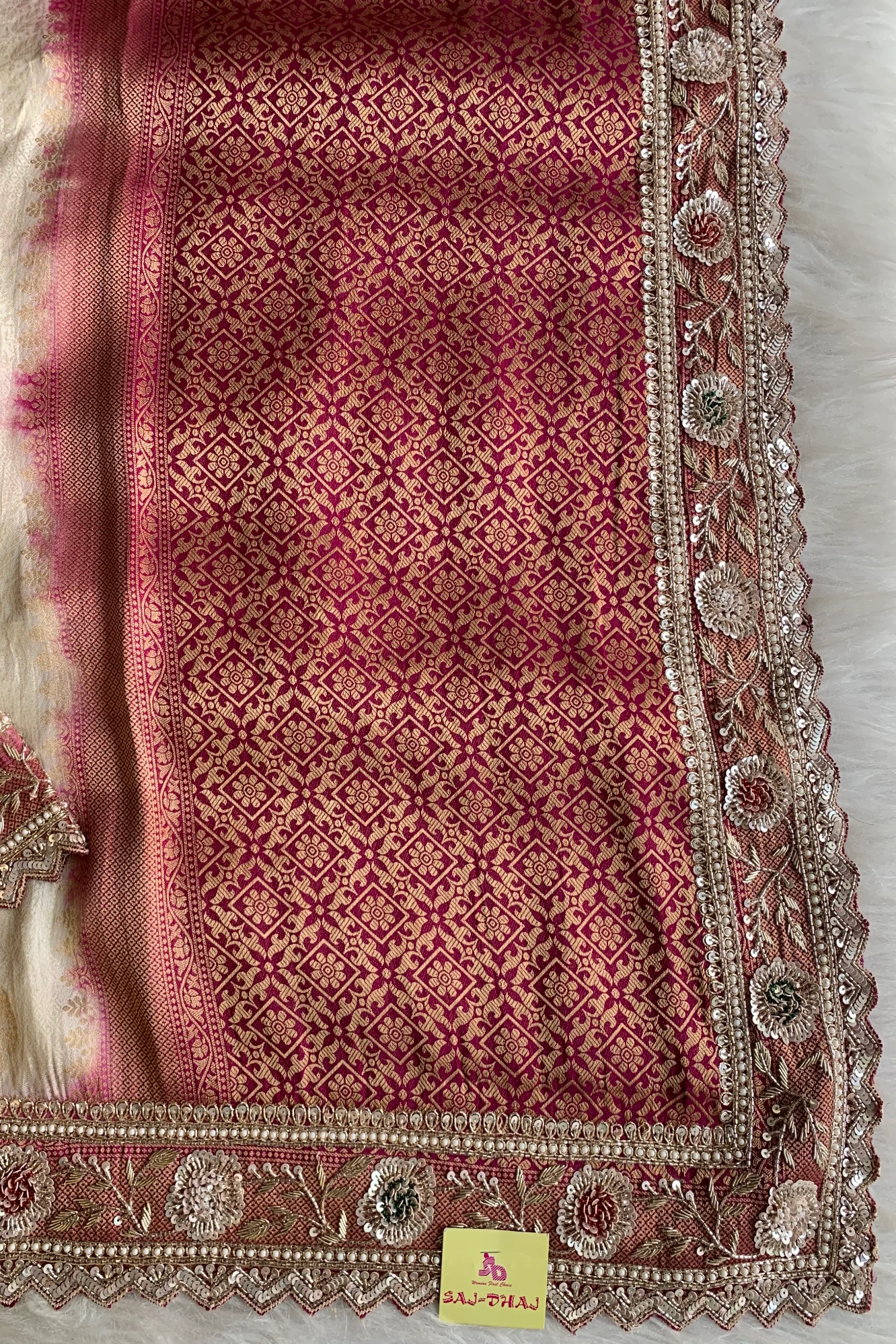 Ivory & Pink Banarasi Saree 5859 05
