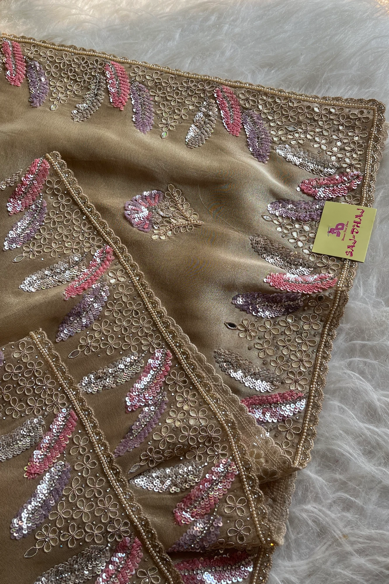 Beige Designer Tissue Saree 5518 11/5656 15