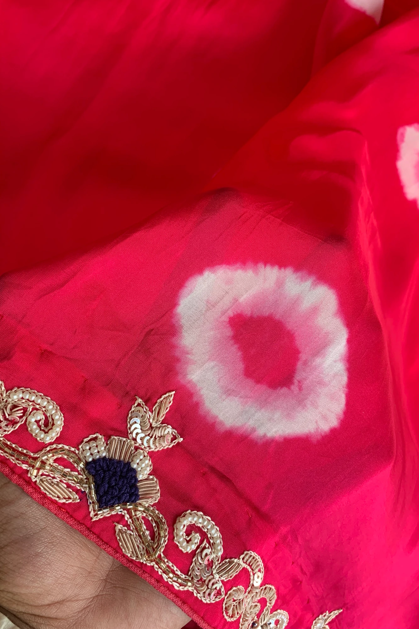 Rani Pink Habutai Silk Saree with Tie&Dye Design 5650 09
