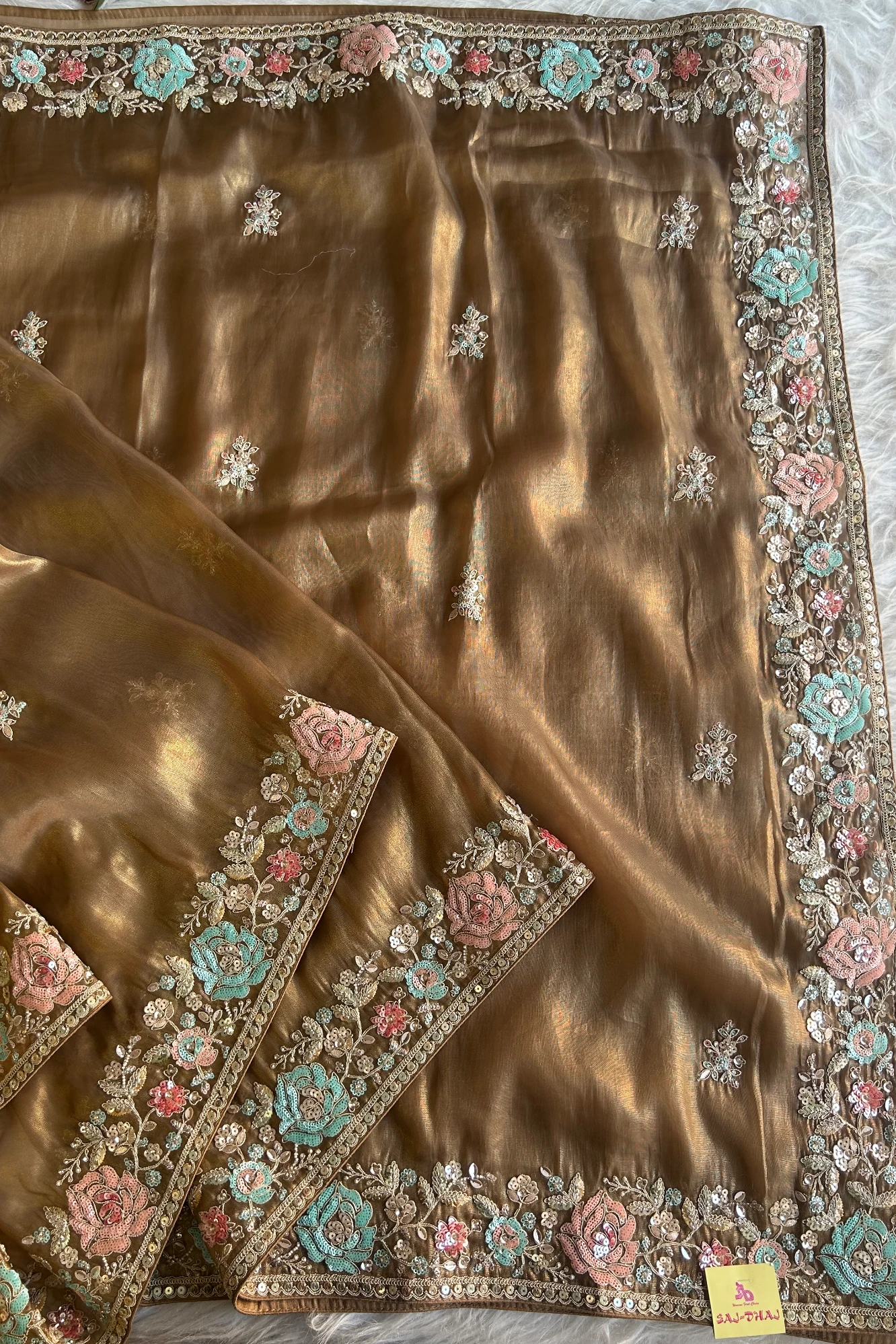 Golden Tissue Organza Saree 5777 08
