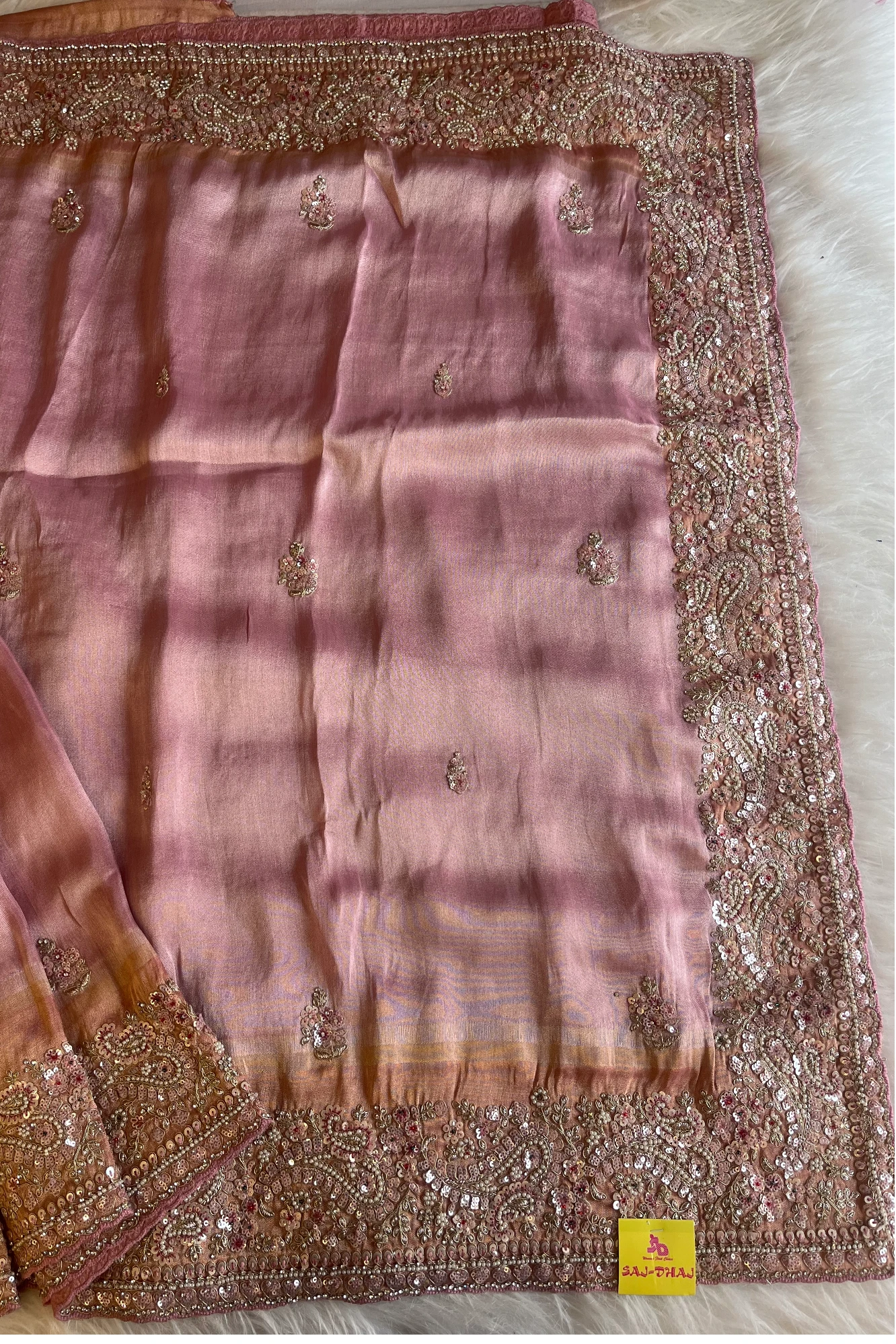Pink Kanchipuram Silk Saree with Mixed Embroidery