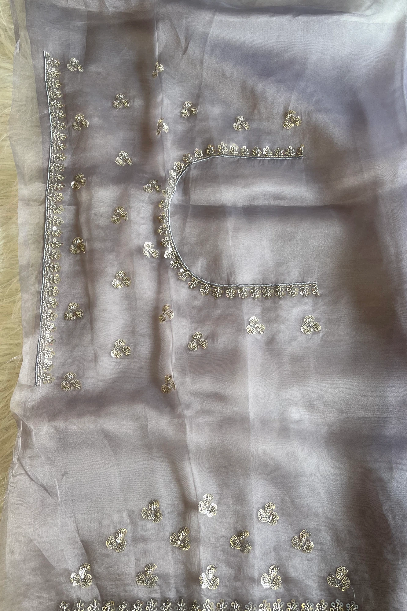 Tissue Organza Saree with  Sequin, Cutdana Work & Beads Scallop Border 5426 02