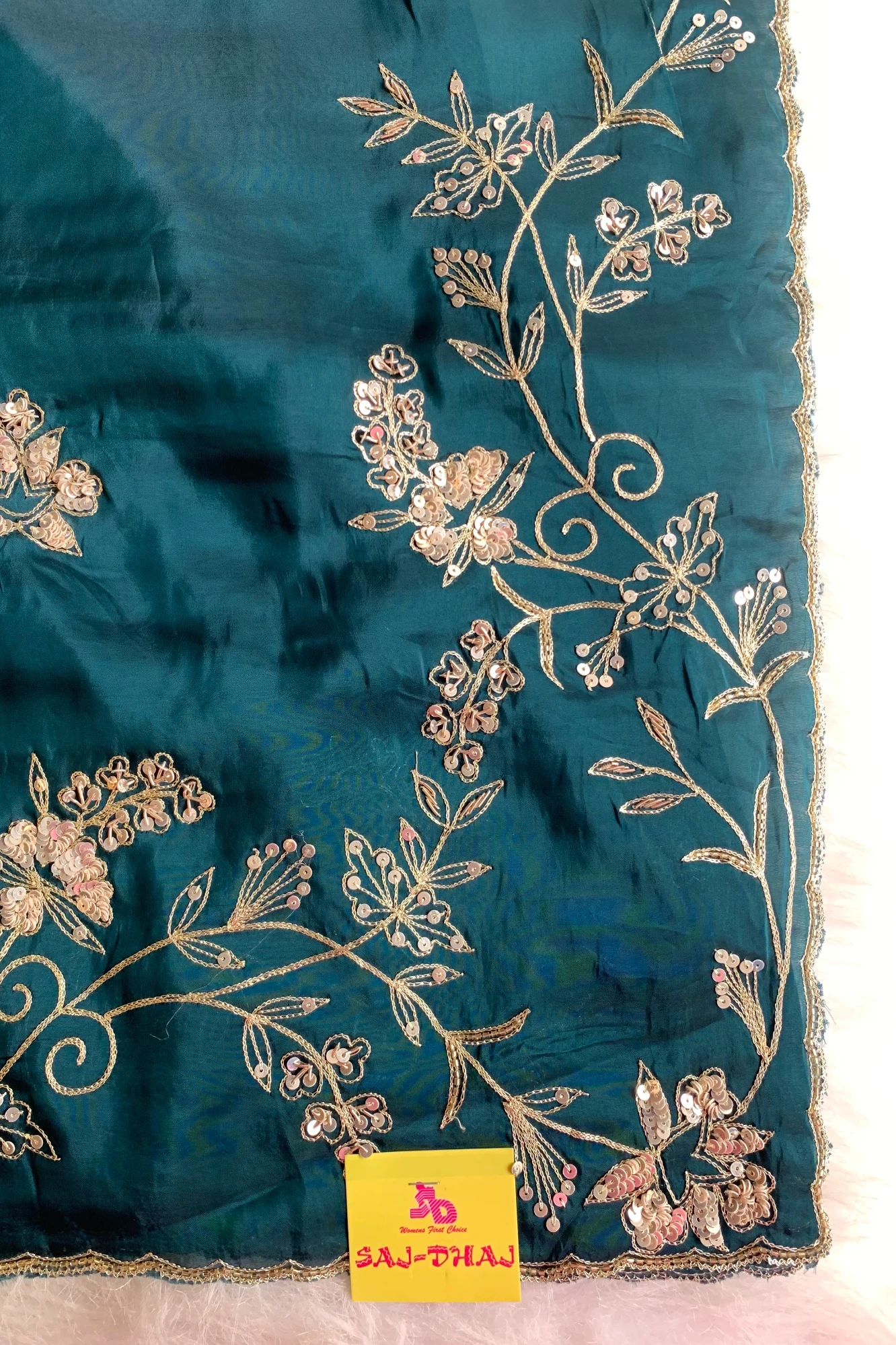 Peacock Blue Habutai Silk Saree 5765 01