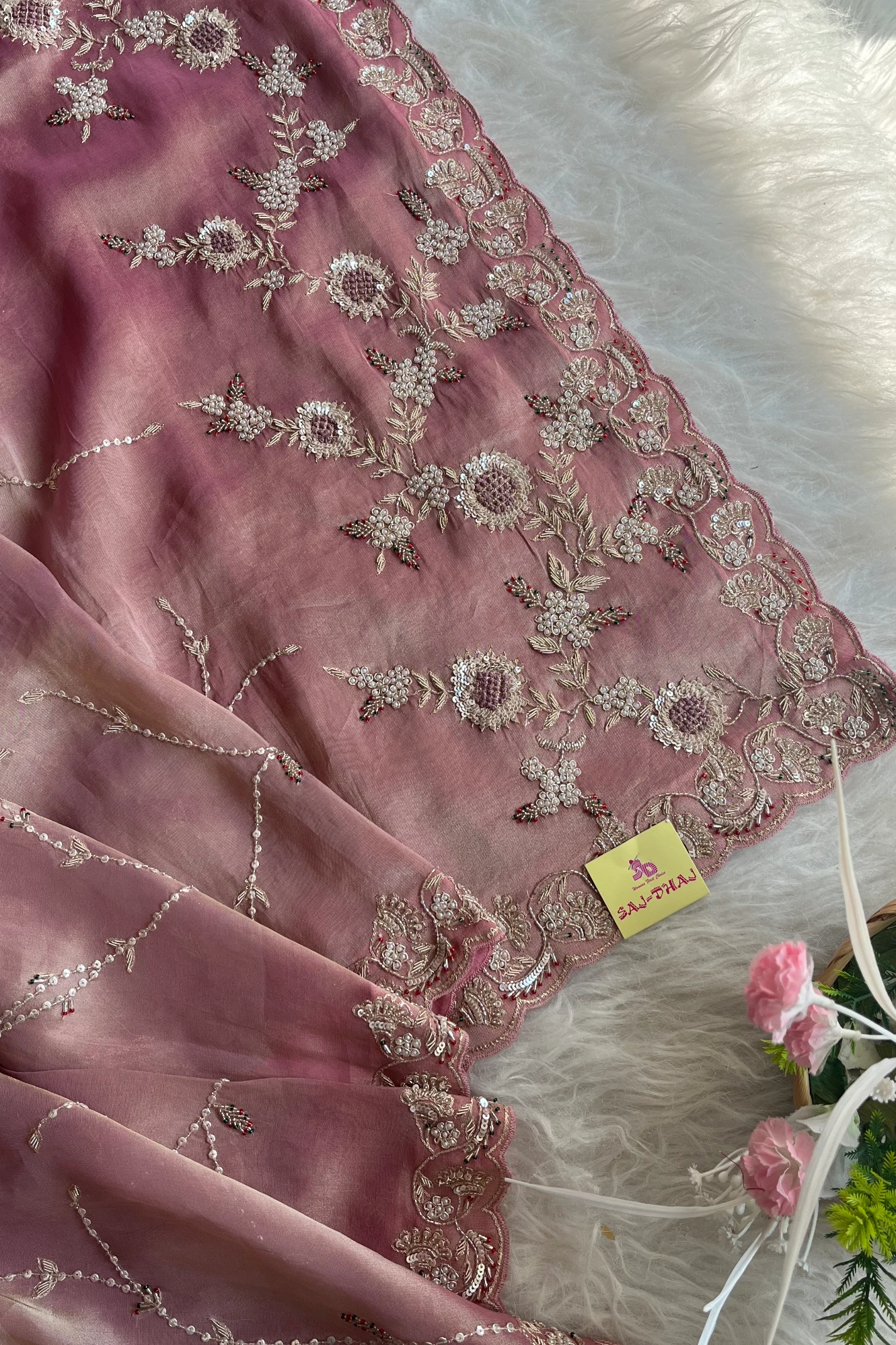 Onion Pink Zardosi Jaal Saree 5640 02