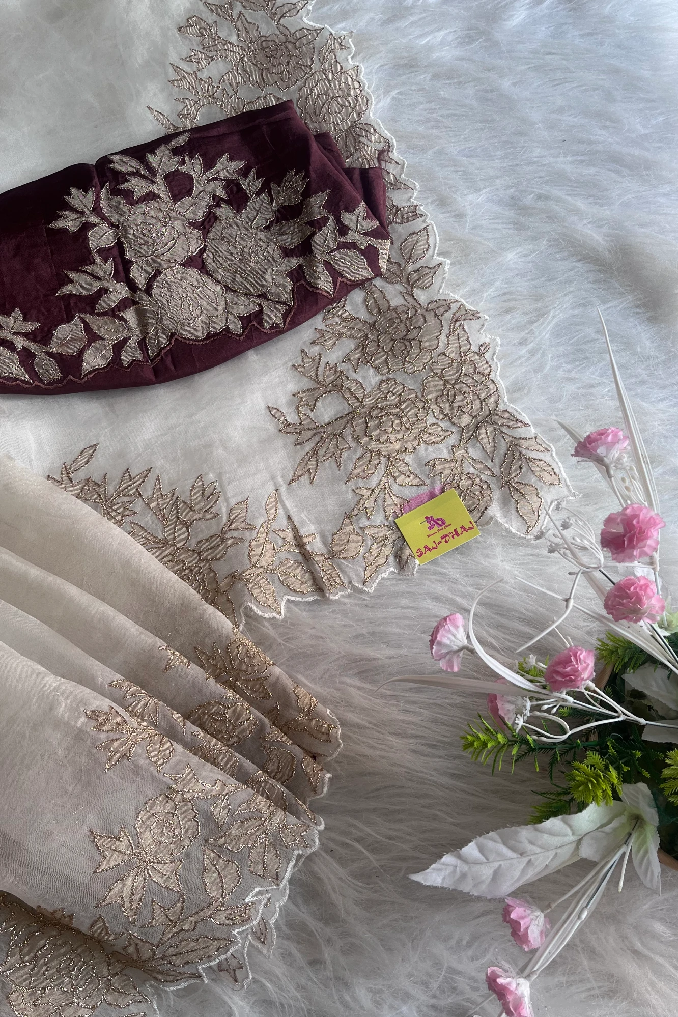 Off White Kora Organza Saree 5766 03
