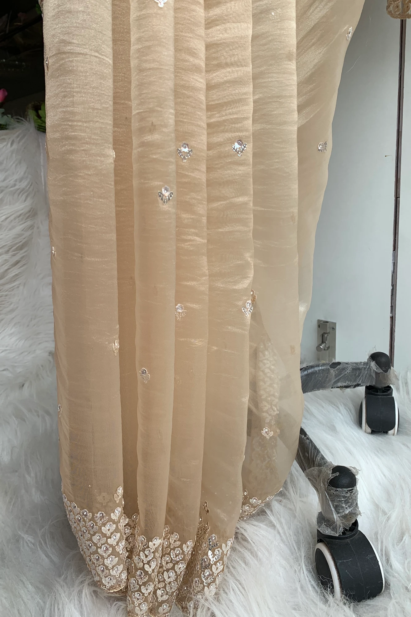 Champagne Gold Embellished Butter Organza Saree 5847 01
