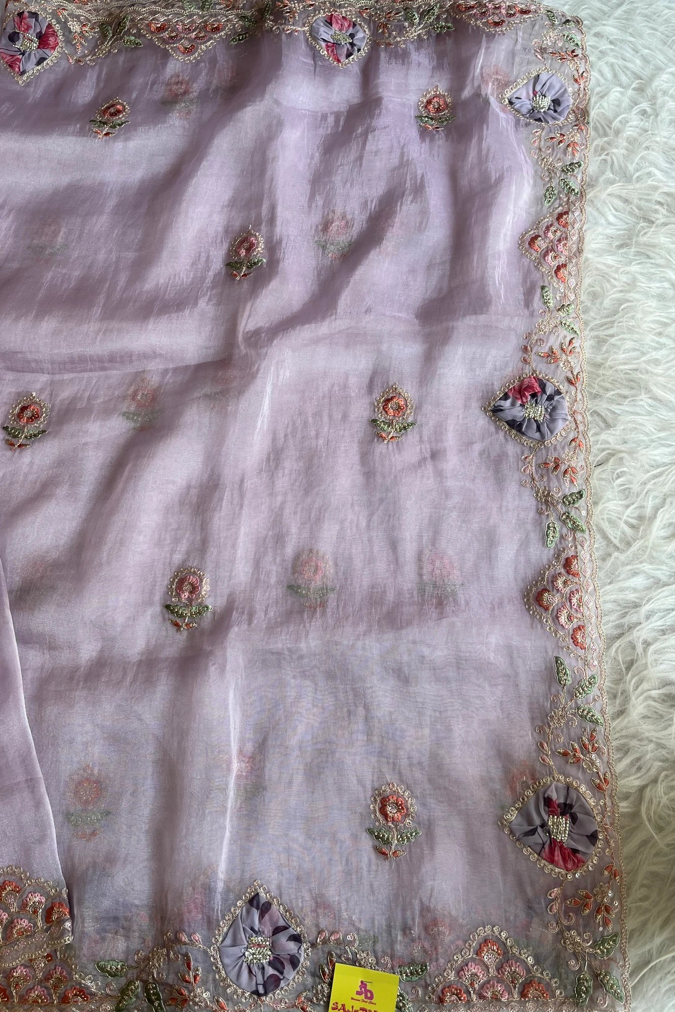 Lavender Tissue Organza Saree with Dori & Appliqué Work 5727 09