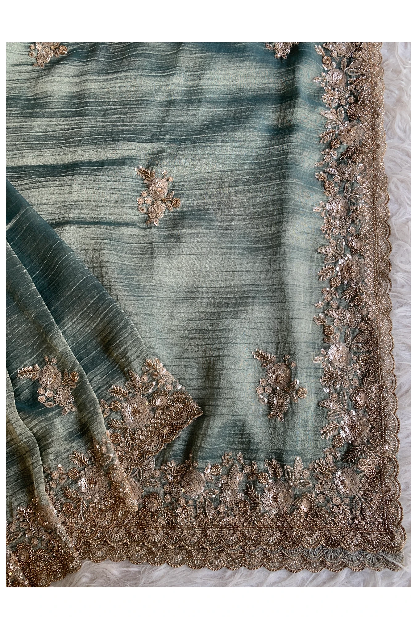 Sea Green Crush Tissue Saree 5748 03