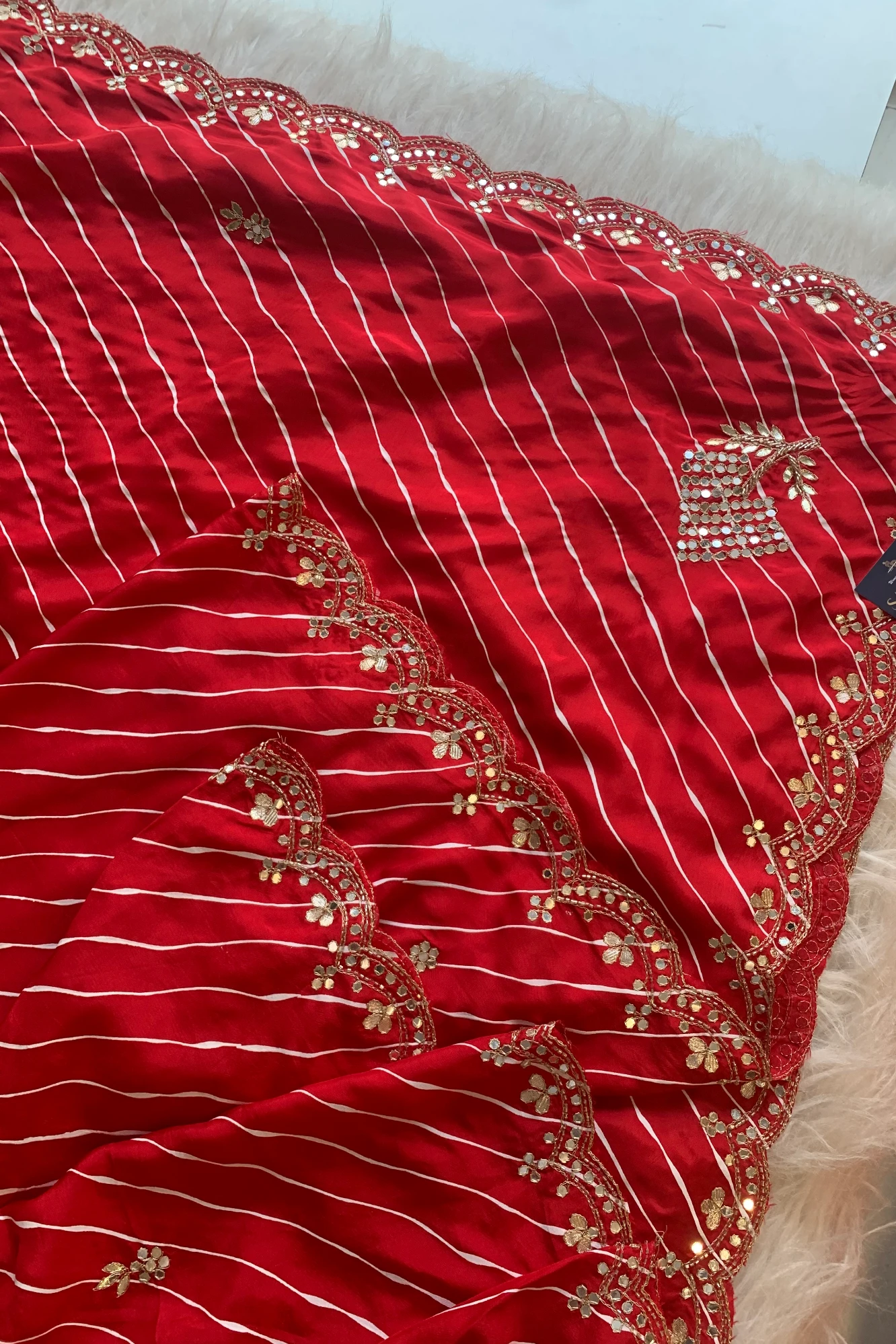 Red Leheriya Russian Silk Saree with Gota Patti 5846 06