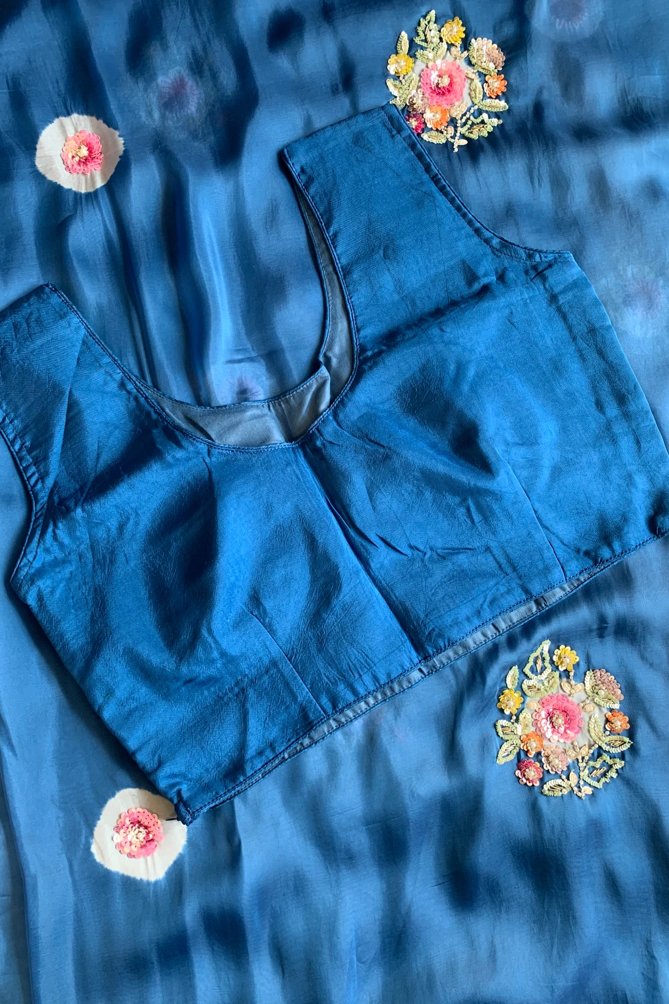 Ink Blue Tie-Dye Habutai Silk Saree 5359 12