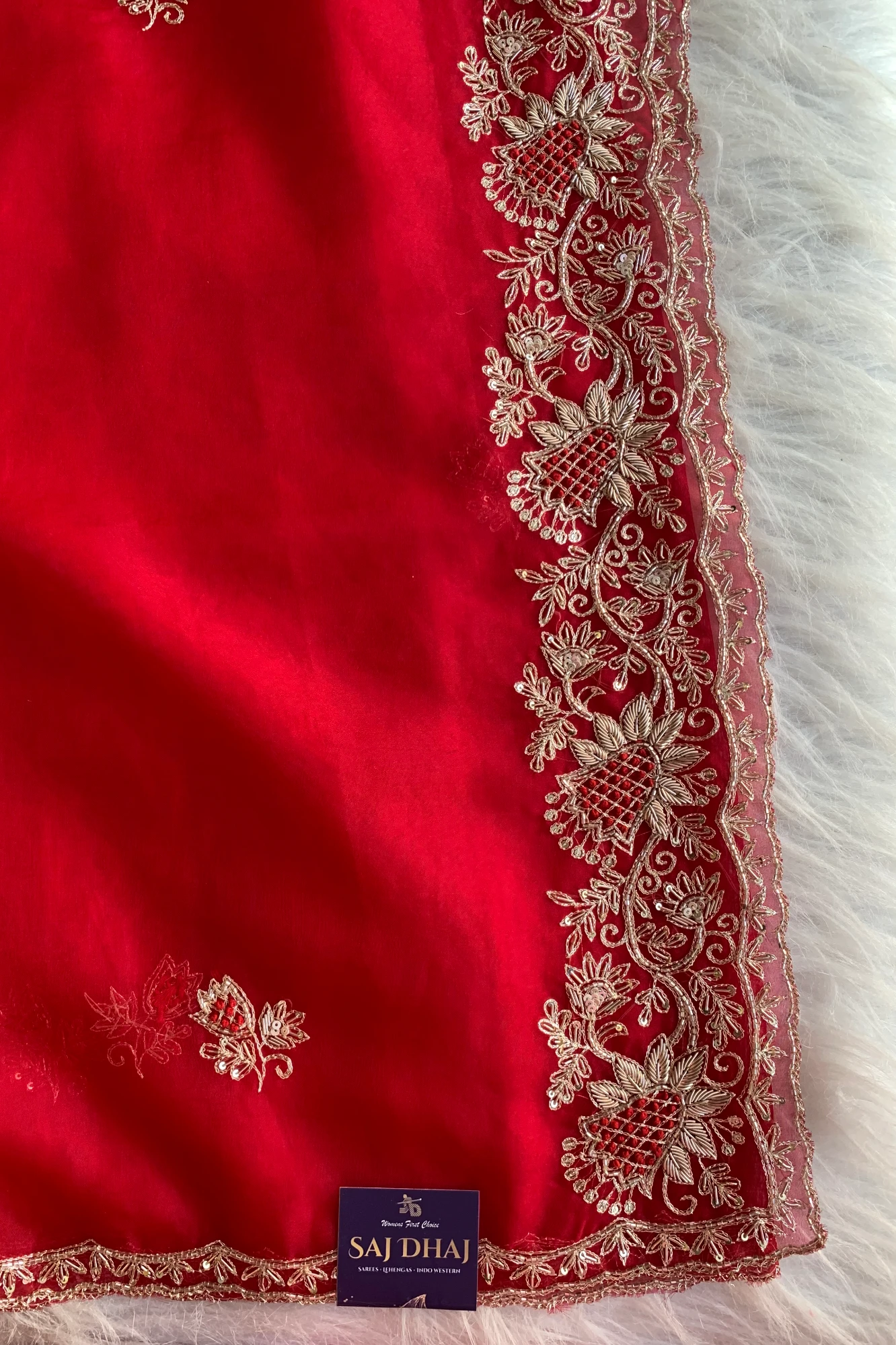 Red Soft Organza Saree 5850 02