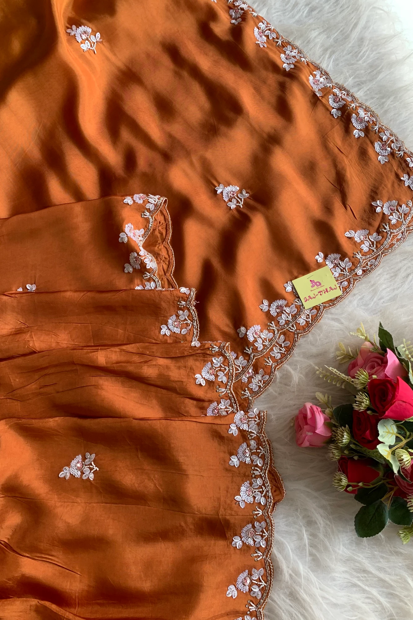Rust Orange Ombre Habutai Silk Saree 5762 08