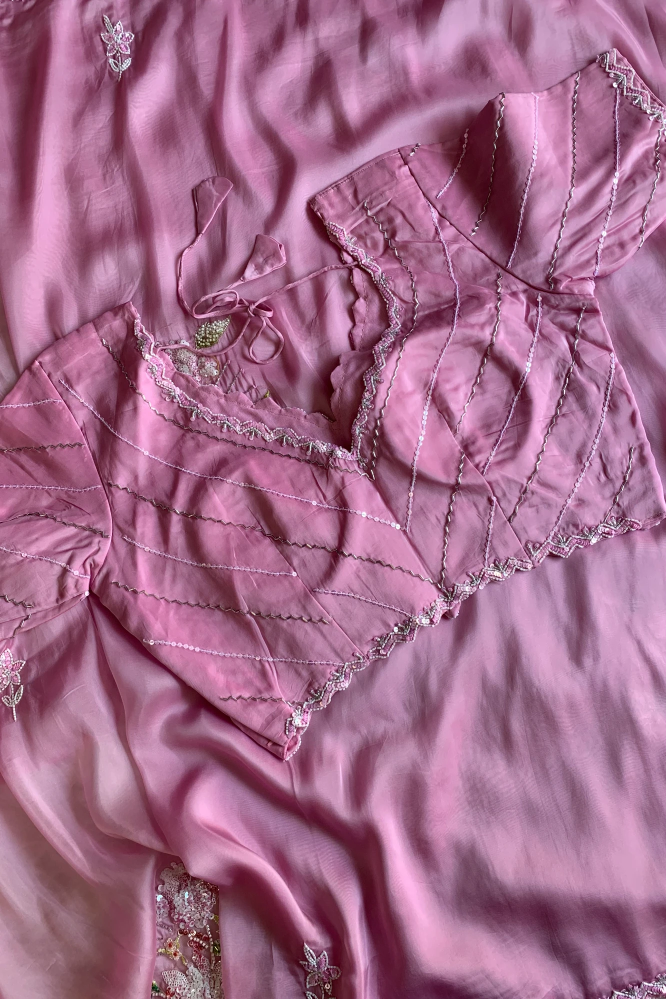 Baby Pink Floral Sequin Organza Saree 5651 24