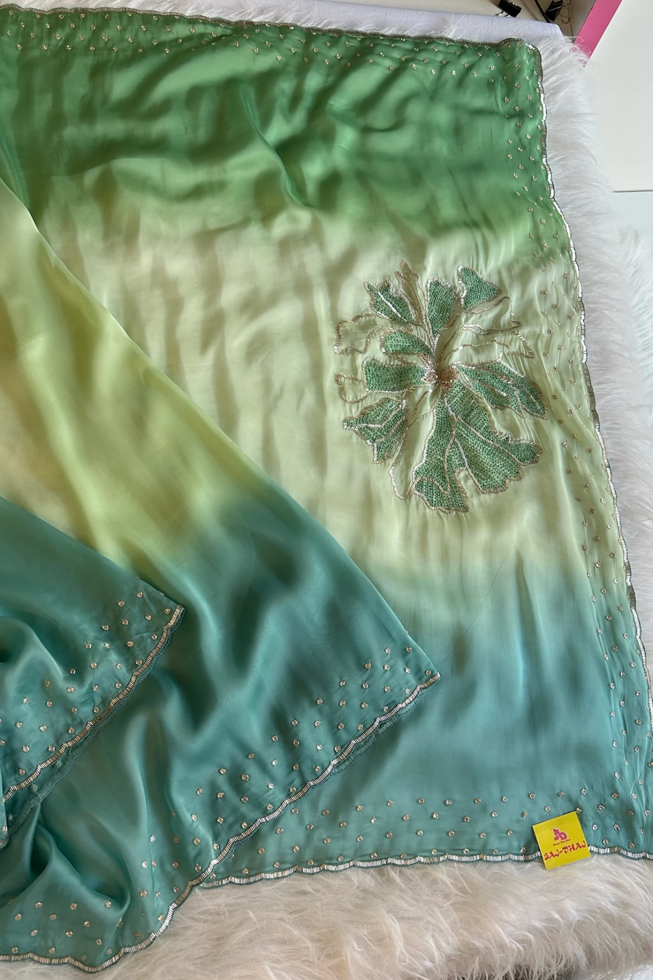 Three-Tone Ombre Habutai Silk Saree with Designer Pallu 5765 03