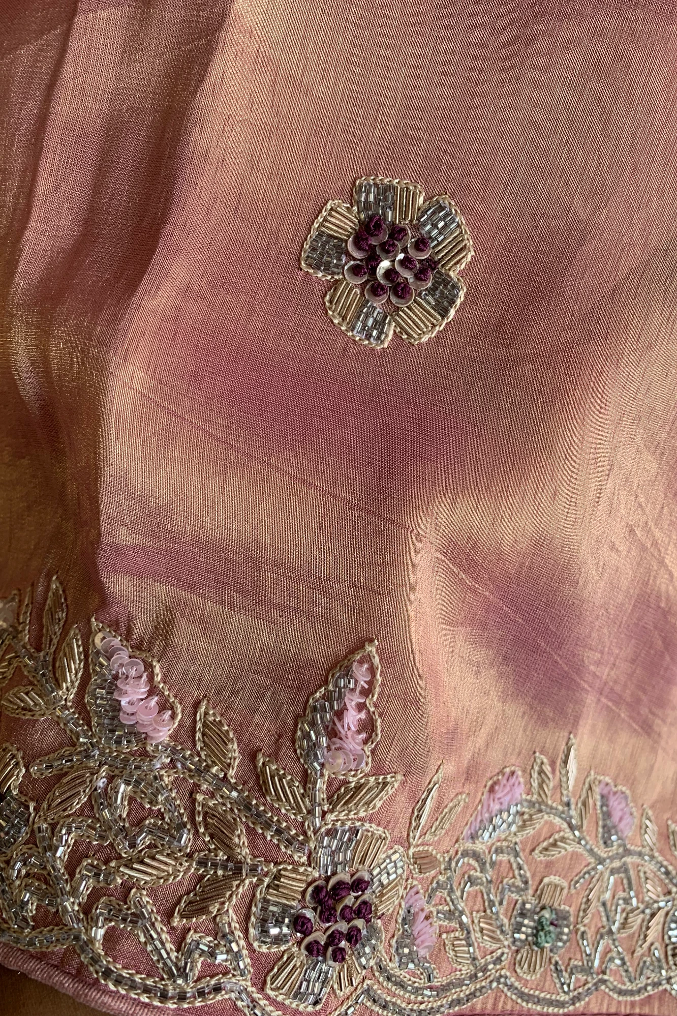 Peachy Pink Tissue Saree 5792 02