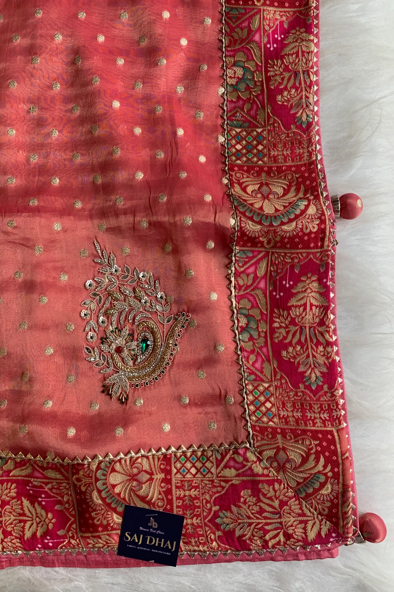 Blush Pink Jamawar Border Tissue Saree 5763 08