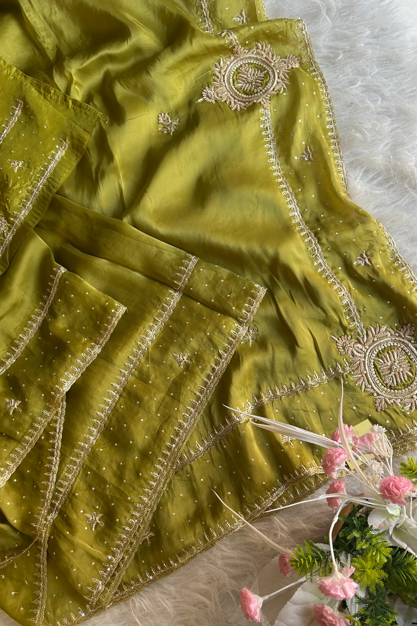 Parrot Green Habutai Saree 5764 18
