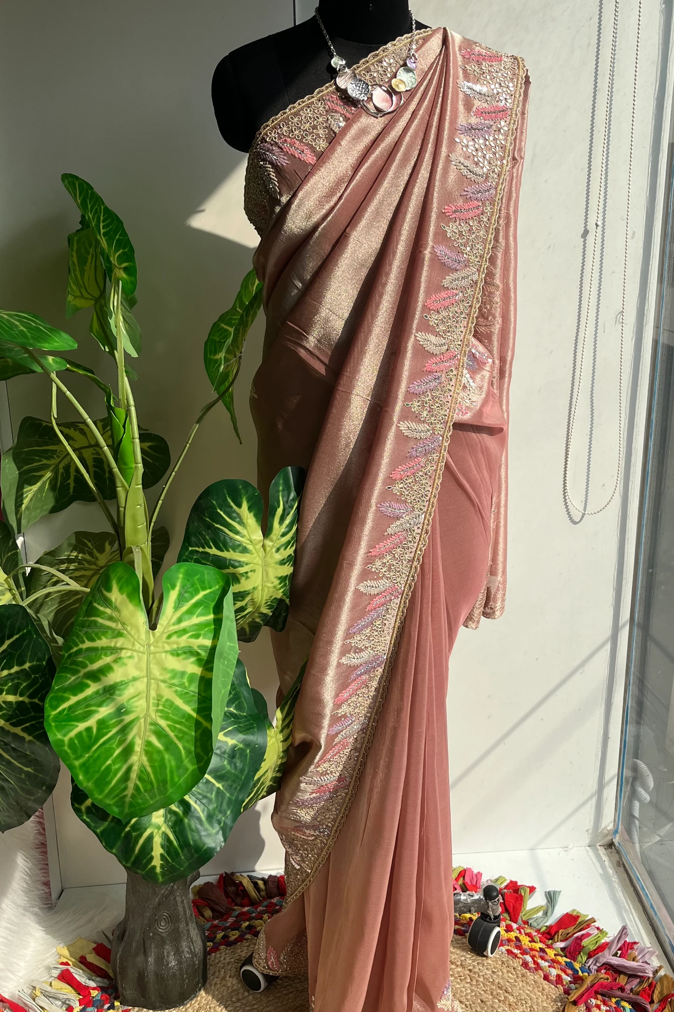 Rose Gold Designer Tissue Saree 5518 11