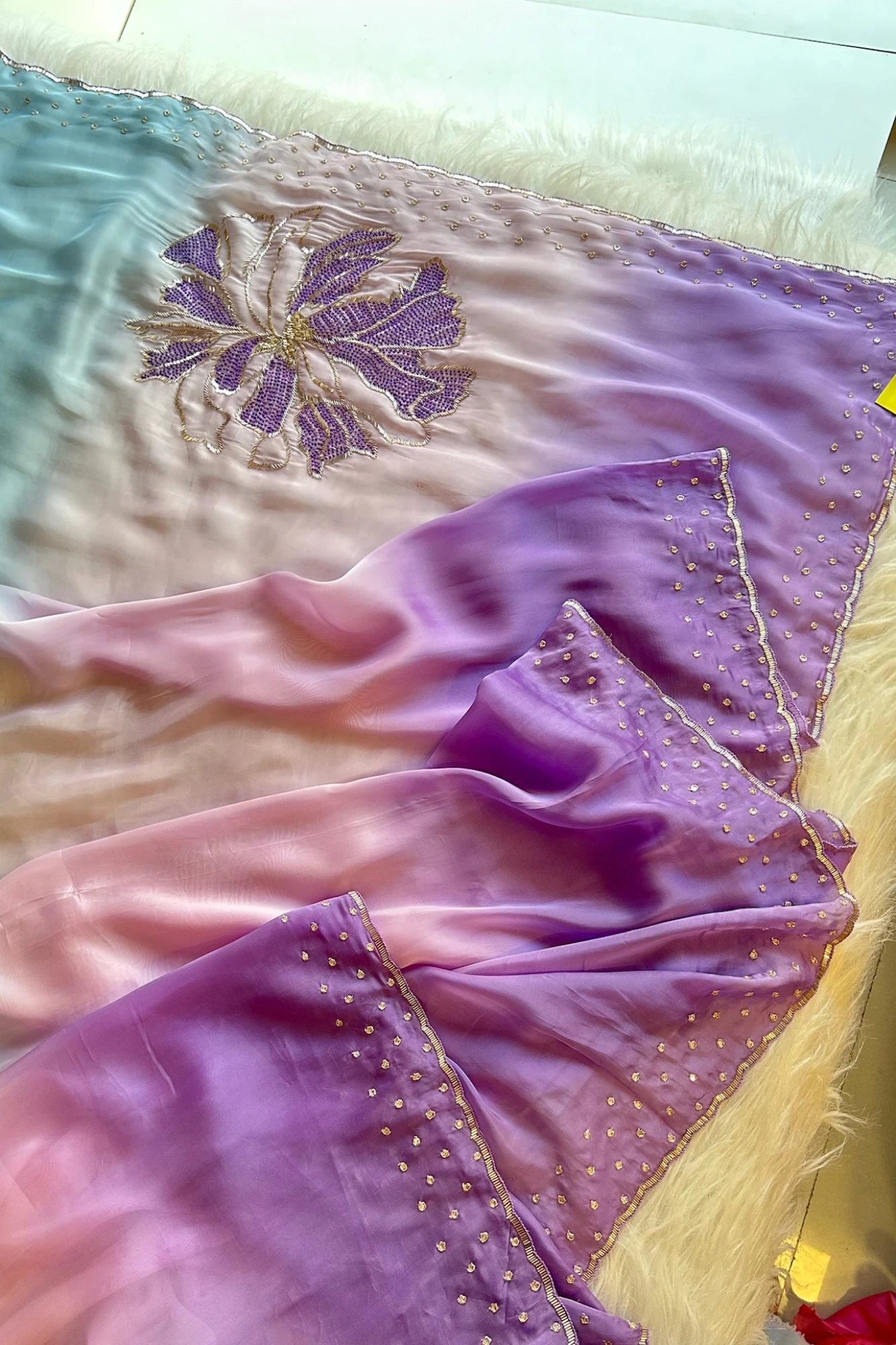 Three-Tone Ombre Habutai Silk Saree with Designer Pallu 5765 03