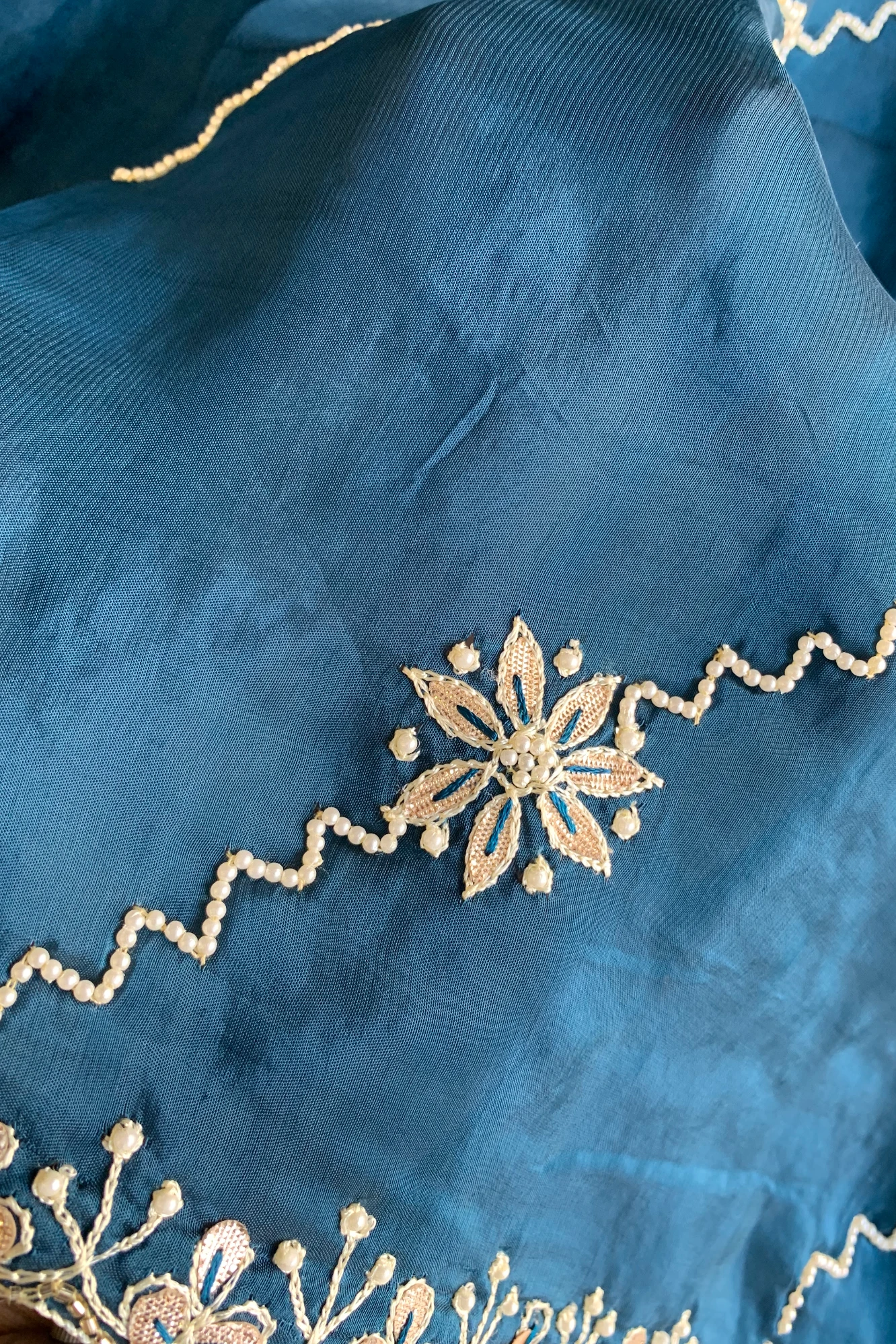 Peacock Blue Habutai Silk Saree 5659 11