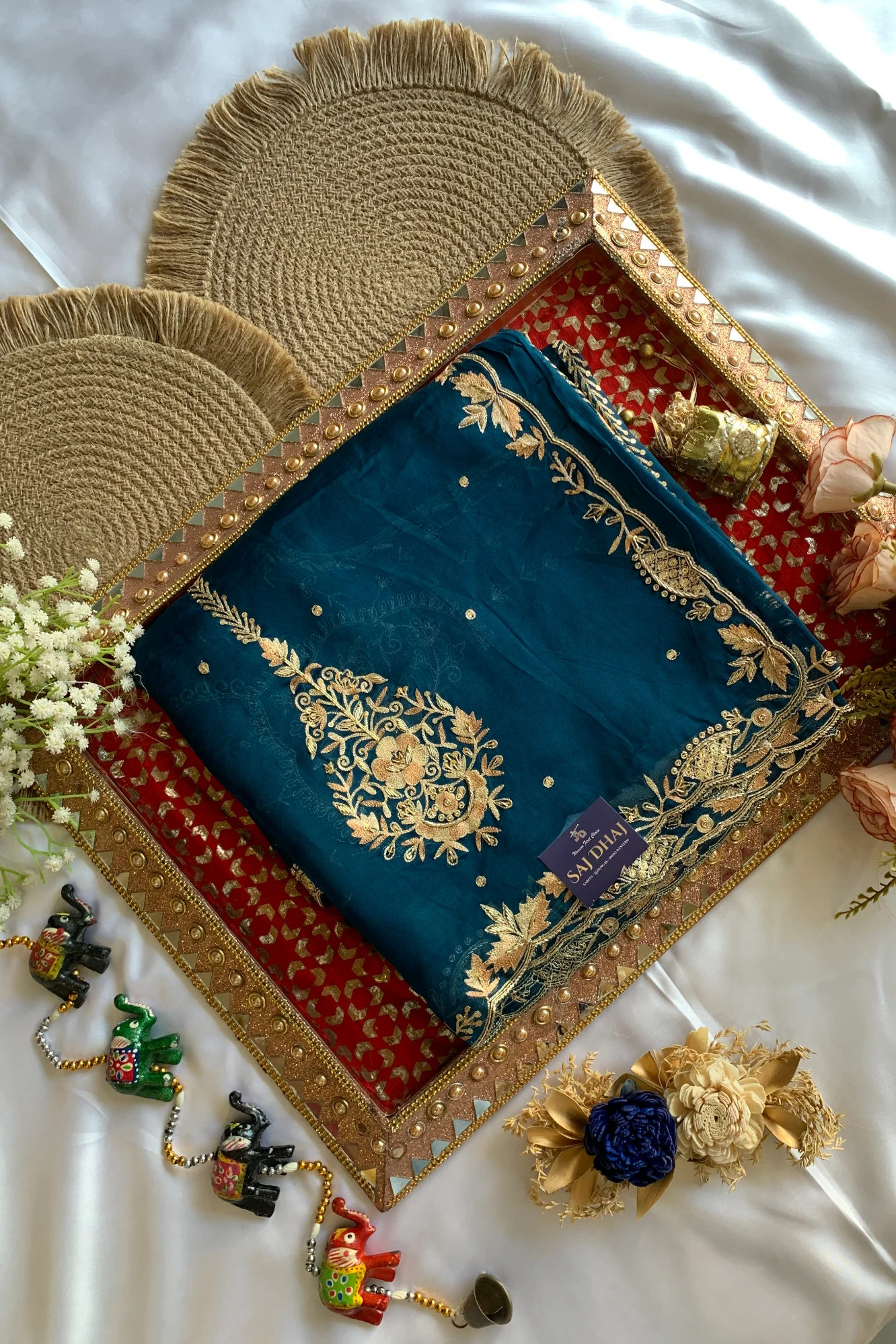 Peacock Blue Aari Pure Organza Saree 5850 10