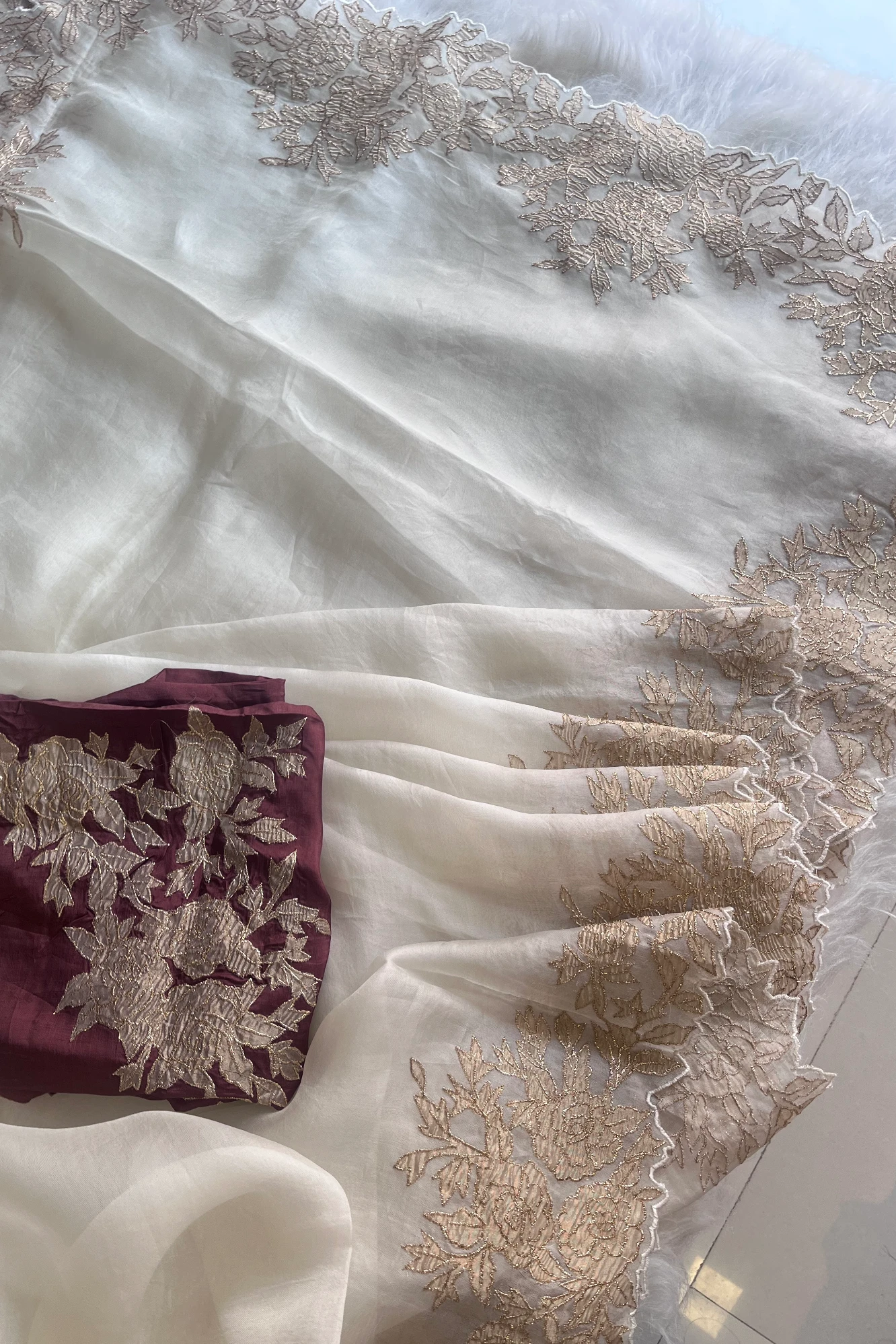 Off White Kora Organza Saree 5766 03