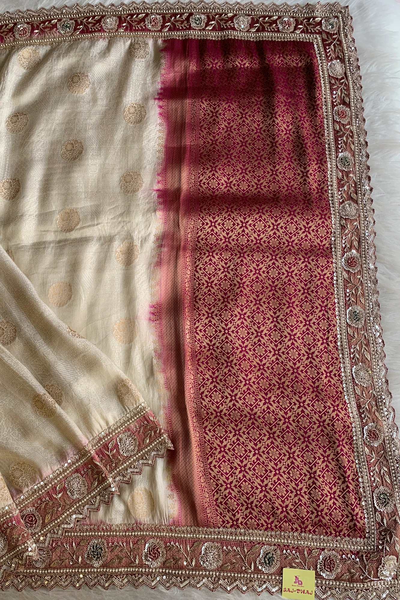 Ivory & Pink Banarasi Saree 5859 05