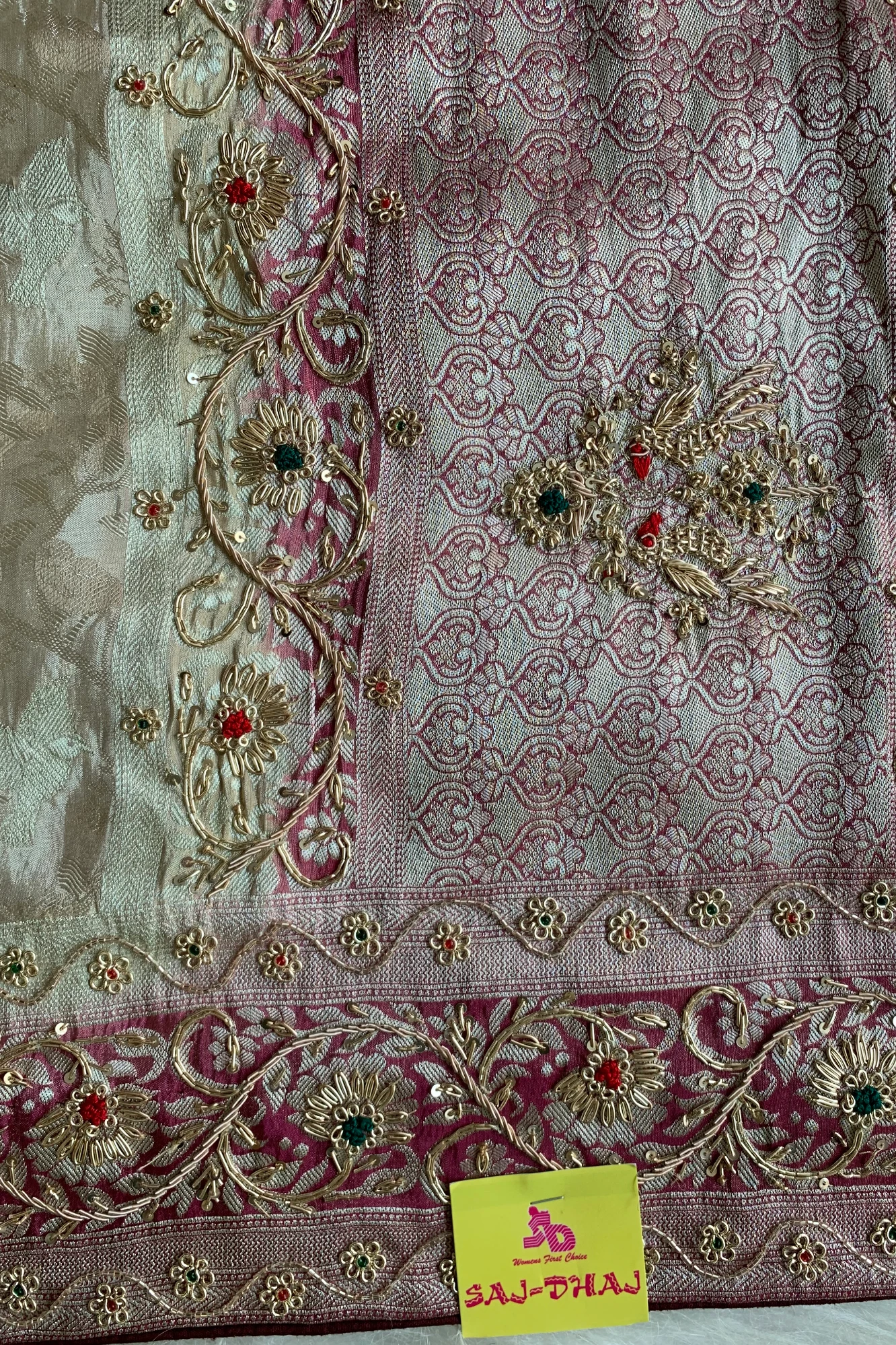 Ivory & Maroon Banarasi Saree 5751 15