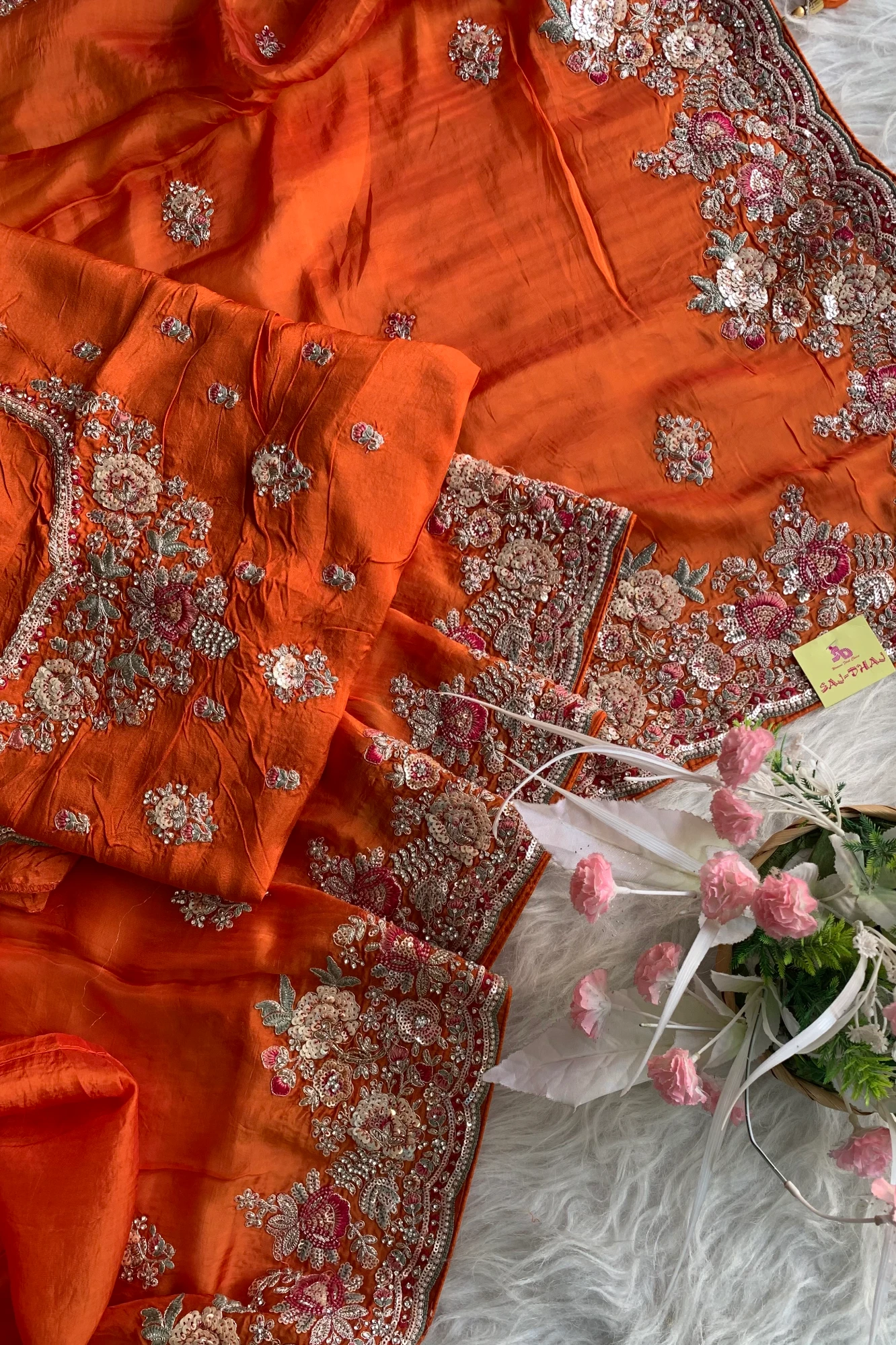 Orange Habutai Silk Saree 5662 10