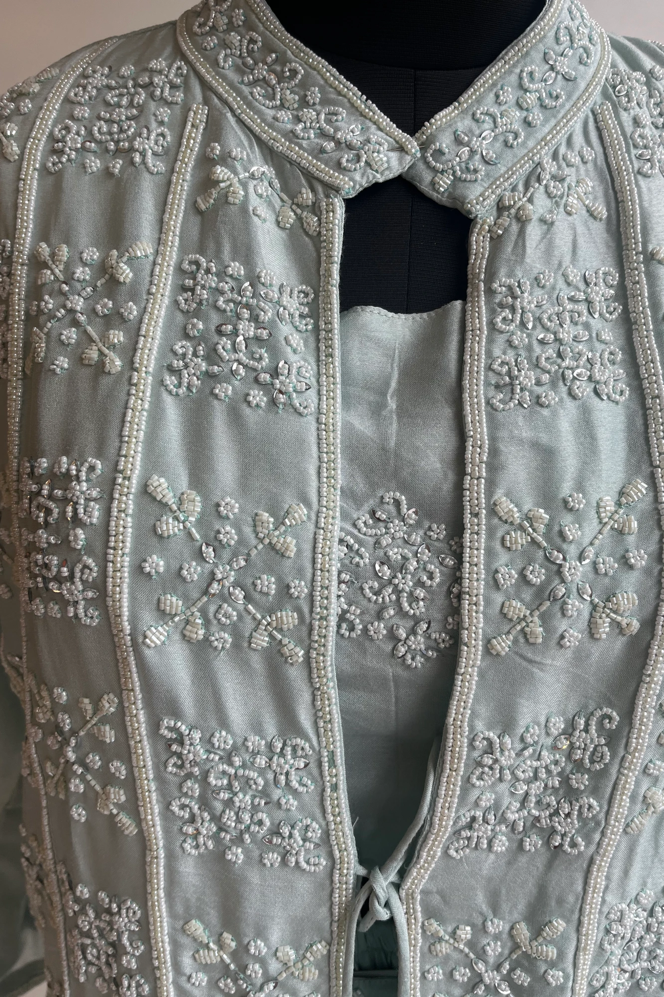 Cyan Russian Silk Blazer Set with Pearl & Bead Embellishments 5172 02 (42)