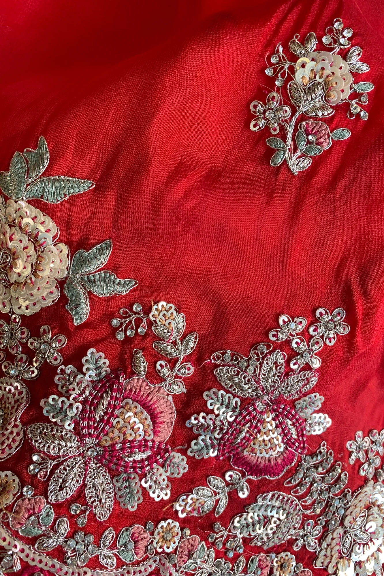 Red Floral Dori Habutai Silk Saree 5662 10