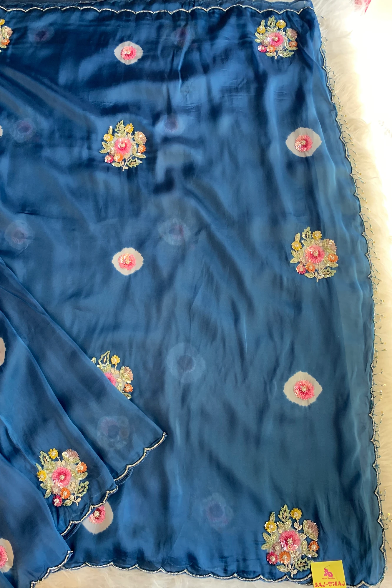 Ink Blue Tie-Dye Habutai Silk Saree 5359 12