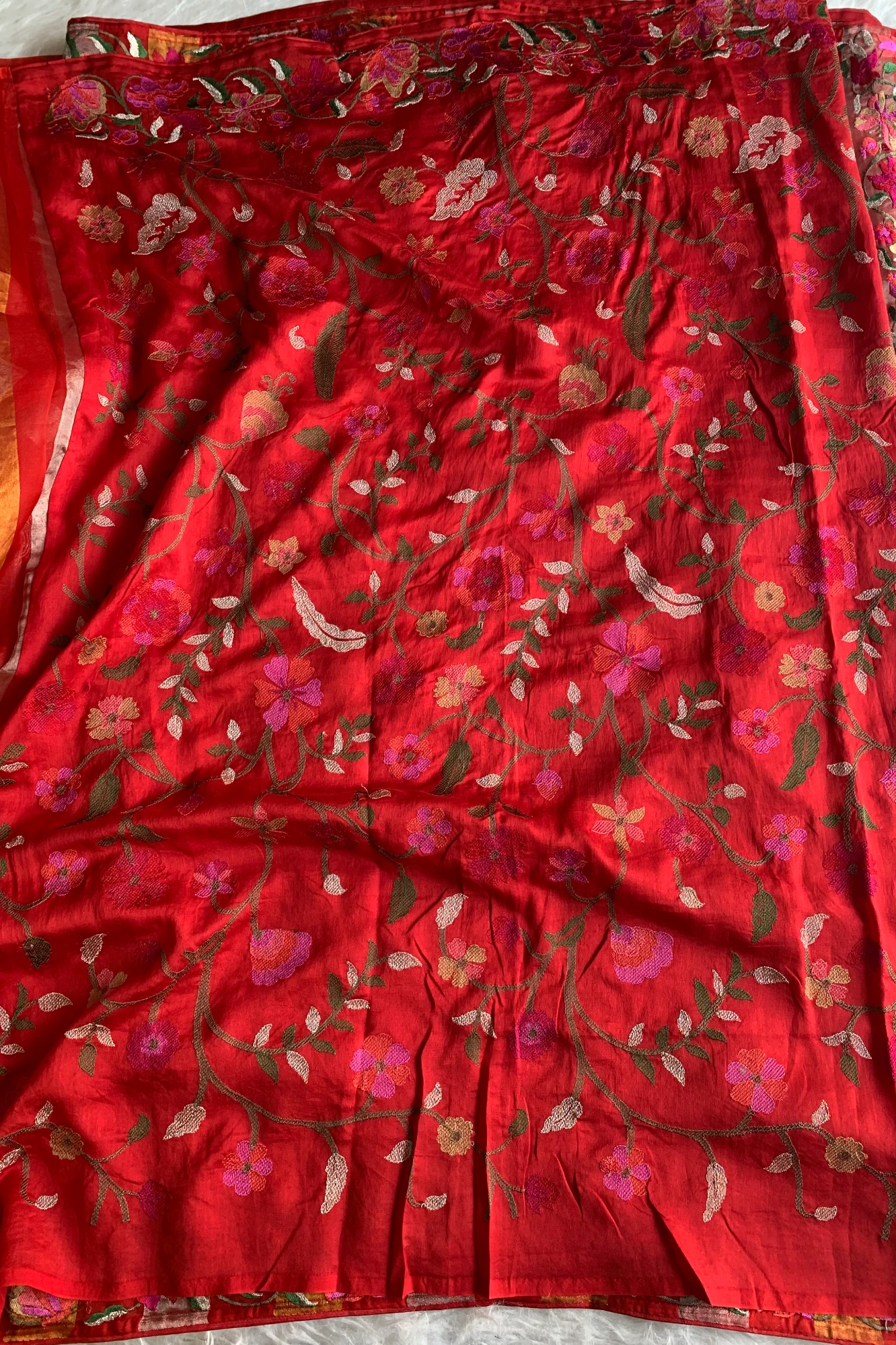 Red Pure Organza Saree with Resham Border 5844 14