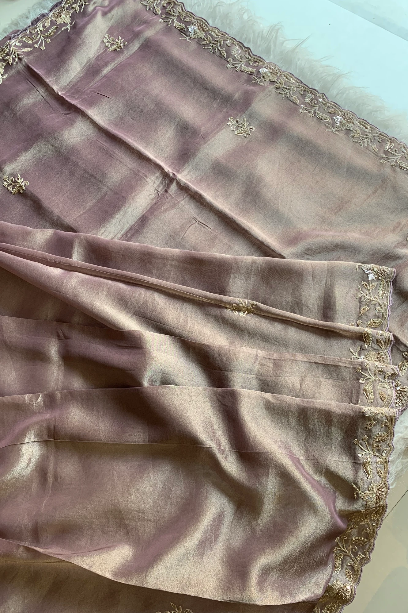 Light Lilac Embellished Tissue Saree 5640 08