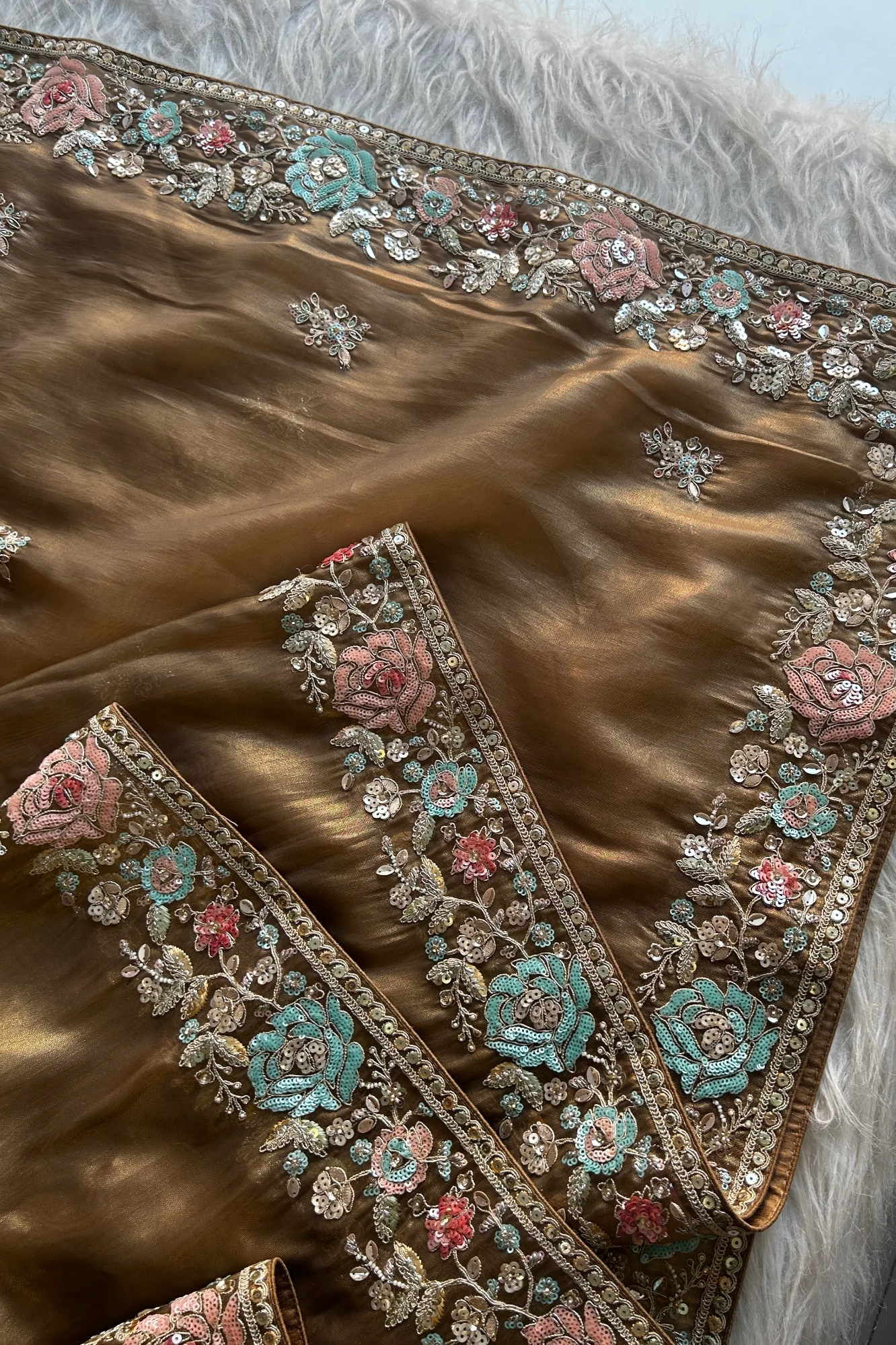 Golden Tissue Organza Saree 5777 08