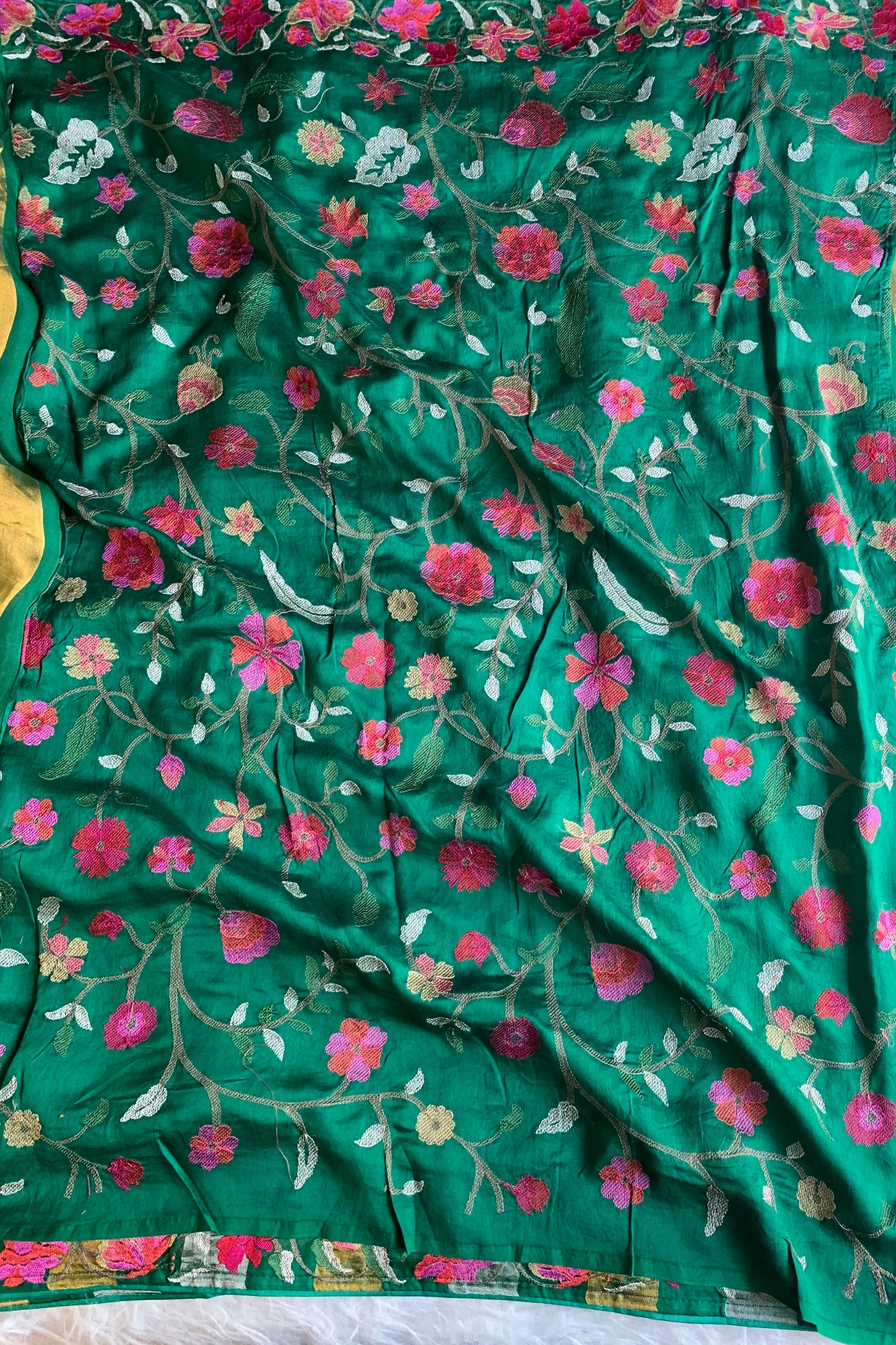 Bottle Green Pure Organza Saree 5844 14