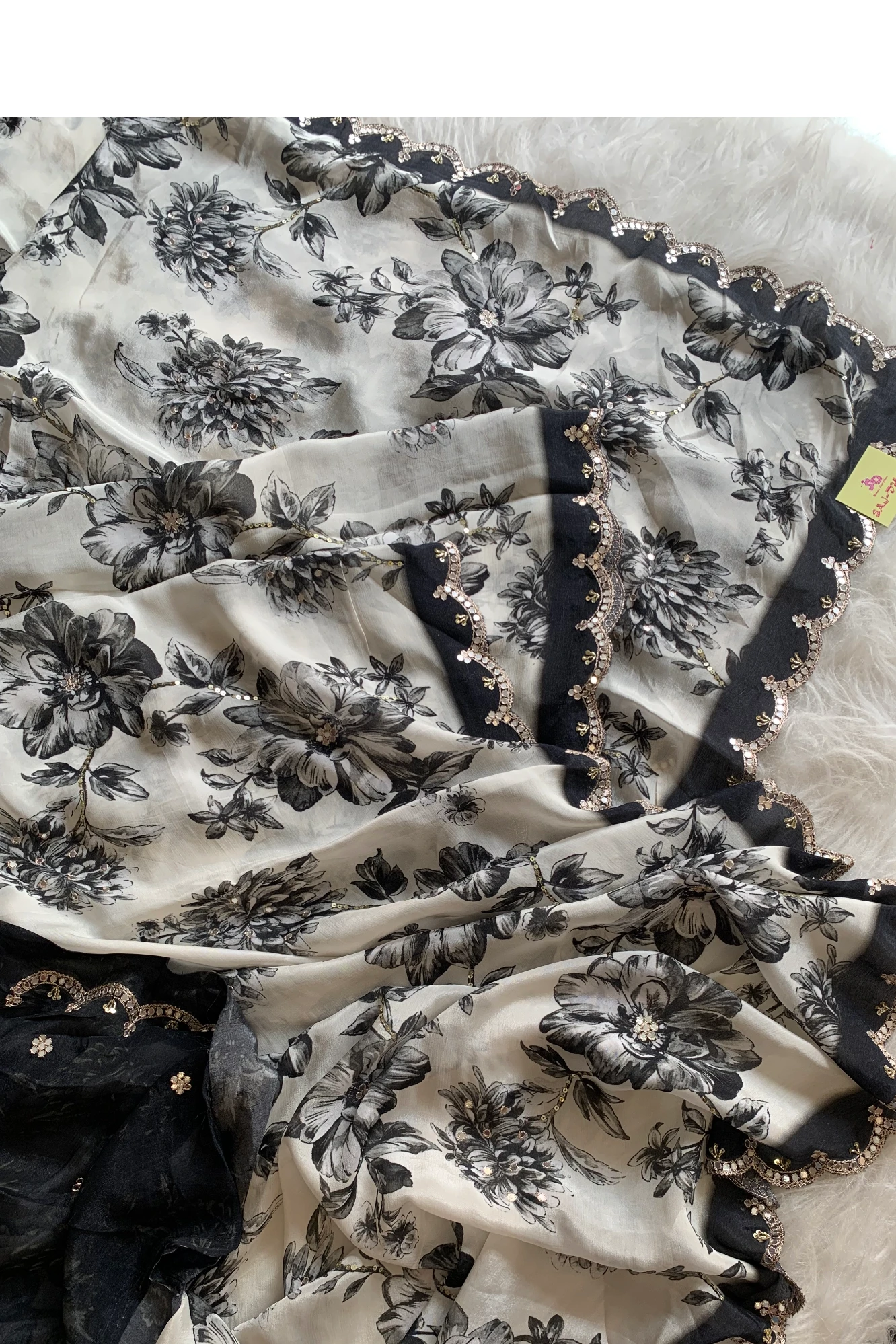 Black & White Modal Silk Saree 5762 10