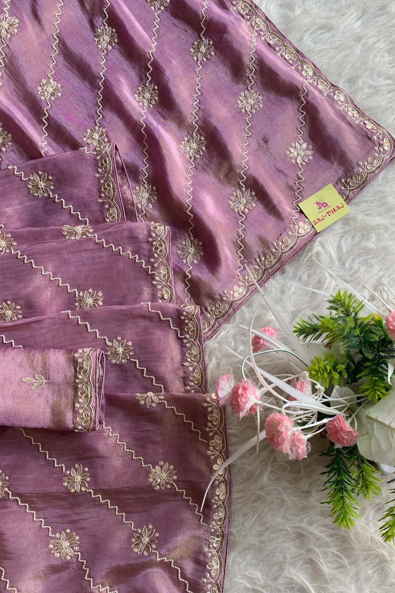 Lilac Gota Embellished Tissue Saree 5659 12