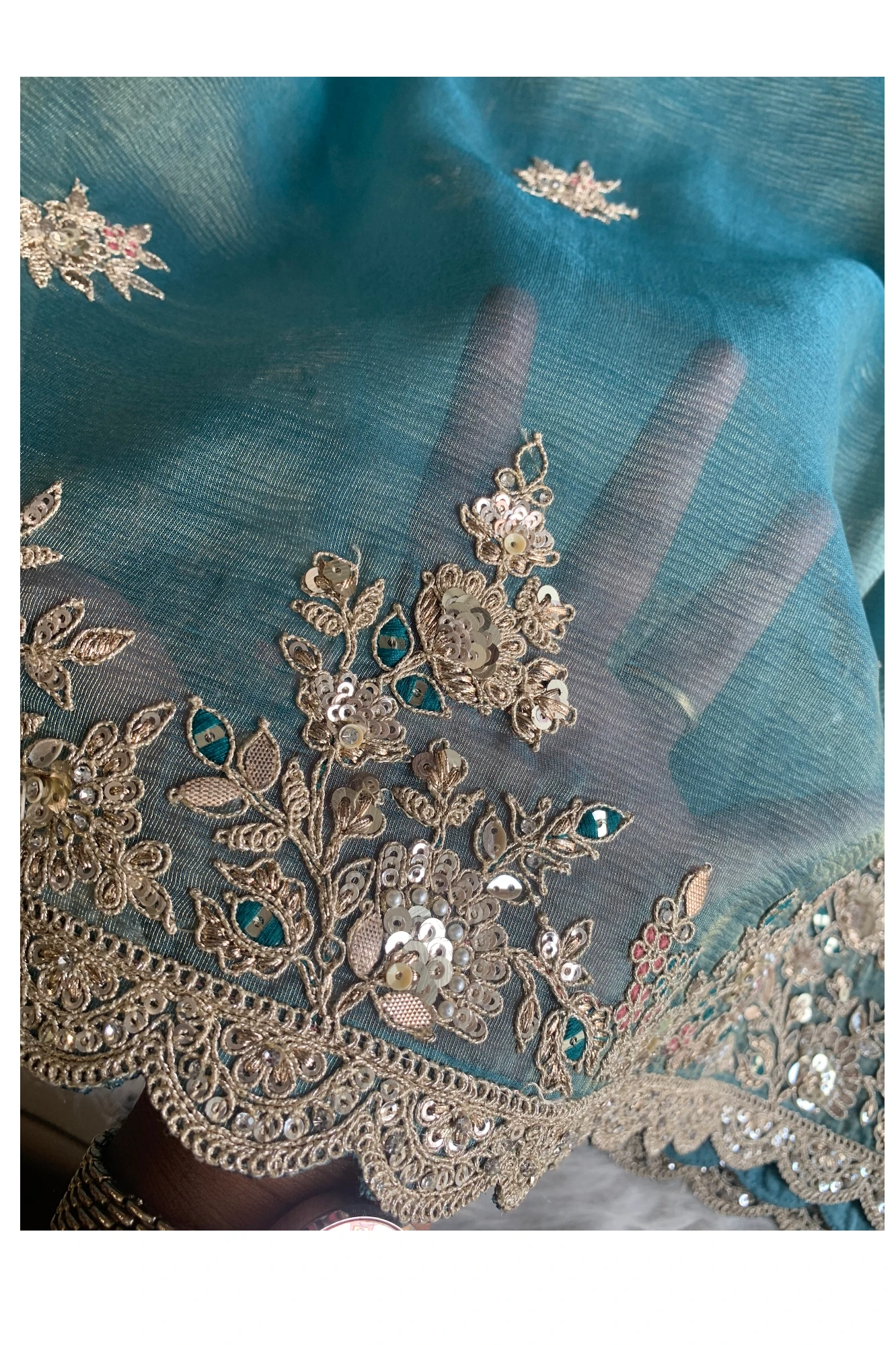 Sea Blue Crush Tissue Saree 5777 12